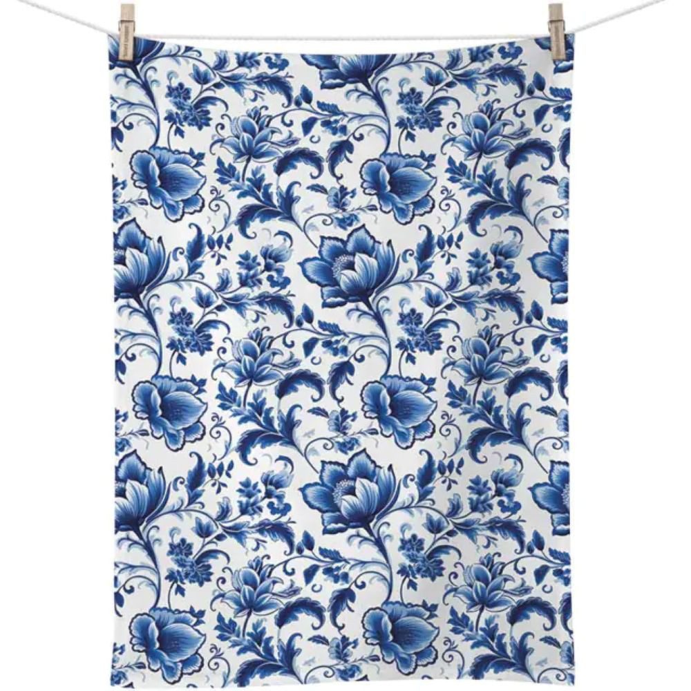 Ambiente Luxury Paper Products Kaffeeservice Delfterblaue, Blumen Muster - Delft Blue florals -Garten- Pflanzen (1-tlg), 100 % Baumwolle - Geschirrtuch, Putztuch, Tuch - Gebrauchsanweisung bei maximal 40 °C waschen / nicht bleichen / bei niedriger Temperatur bügeln, Serie/Kollektion im klassischen blau-weißen Blumenmuster
