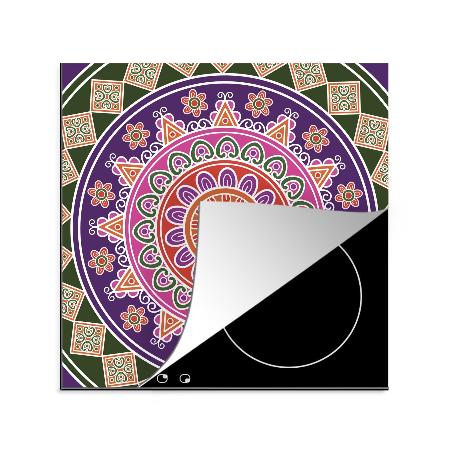 MuchoWow Herdblende-/Abdeckplatte Mandala im altmodischen Design, Vinyl, (1 tlg), 78x78 cm, Ceranfeldabdeckung, Arbeitsplatte für küche