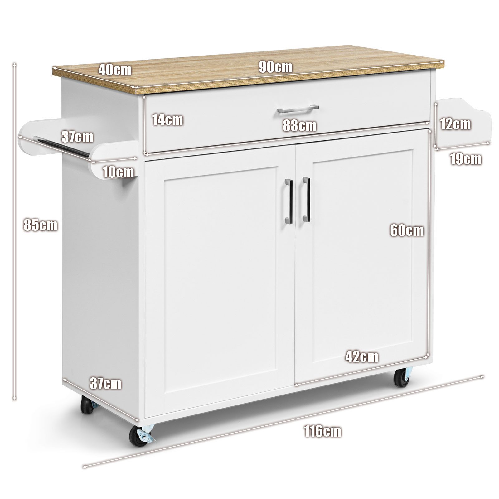 COSTWAY Küchenwagen Servierwagen mit Arbeitsplatte & Handtuchhalter, Rollen – Bild 5 von 5