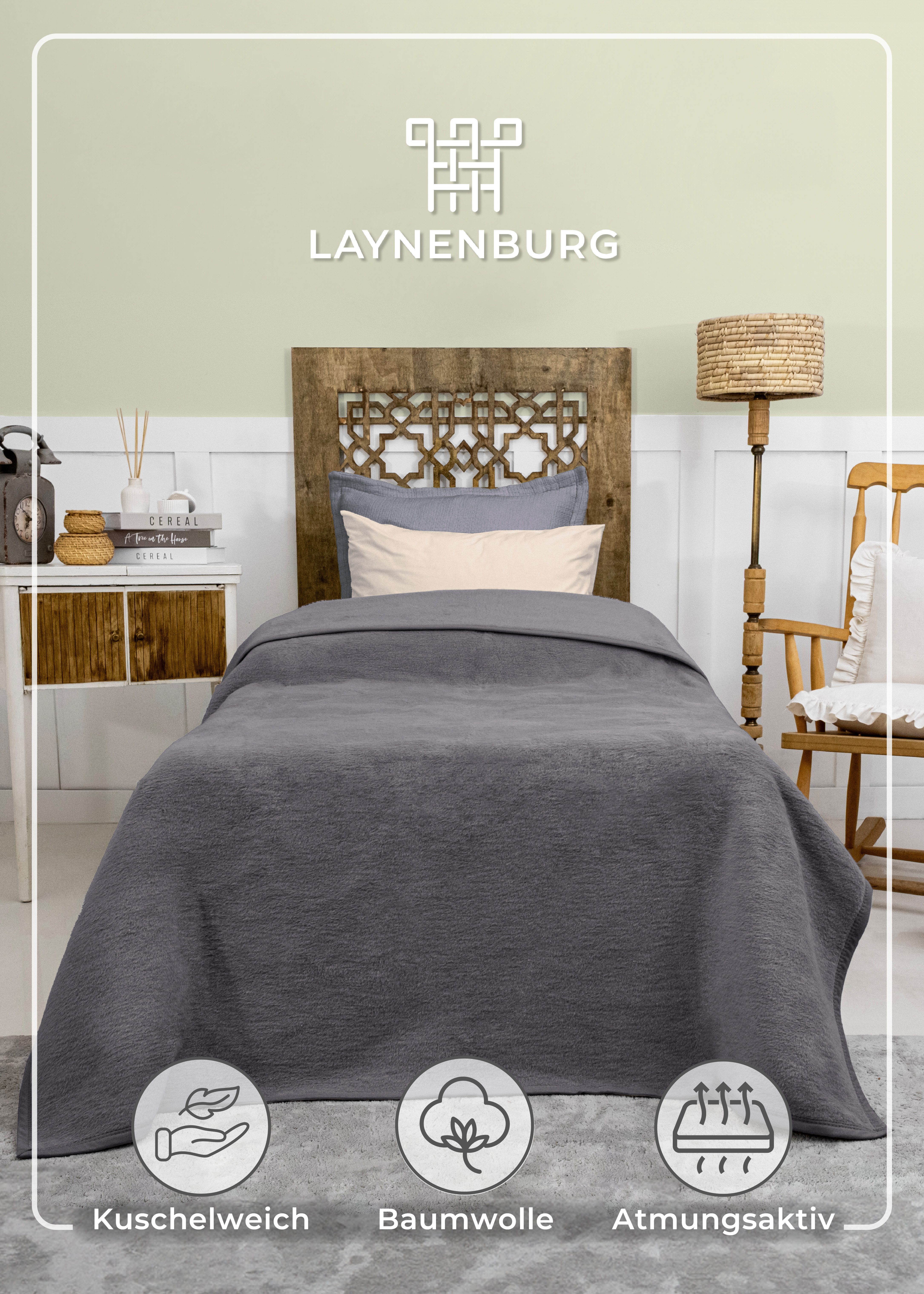 Wohndecke Wohndecke aus Baumwolle - Kuscheldecke, Baumwolldecke -, Laynenburg, Decke als Sofa-decke, Couchdecke, Wolldecke aus Baumwollmix – Bild 2 von 5