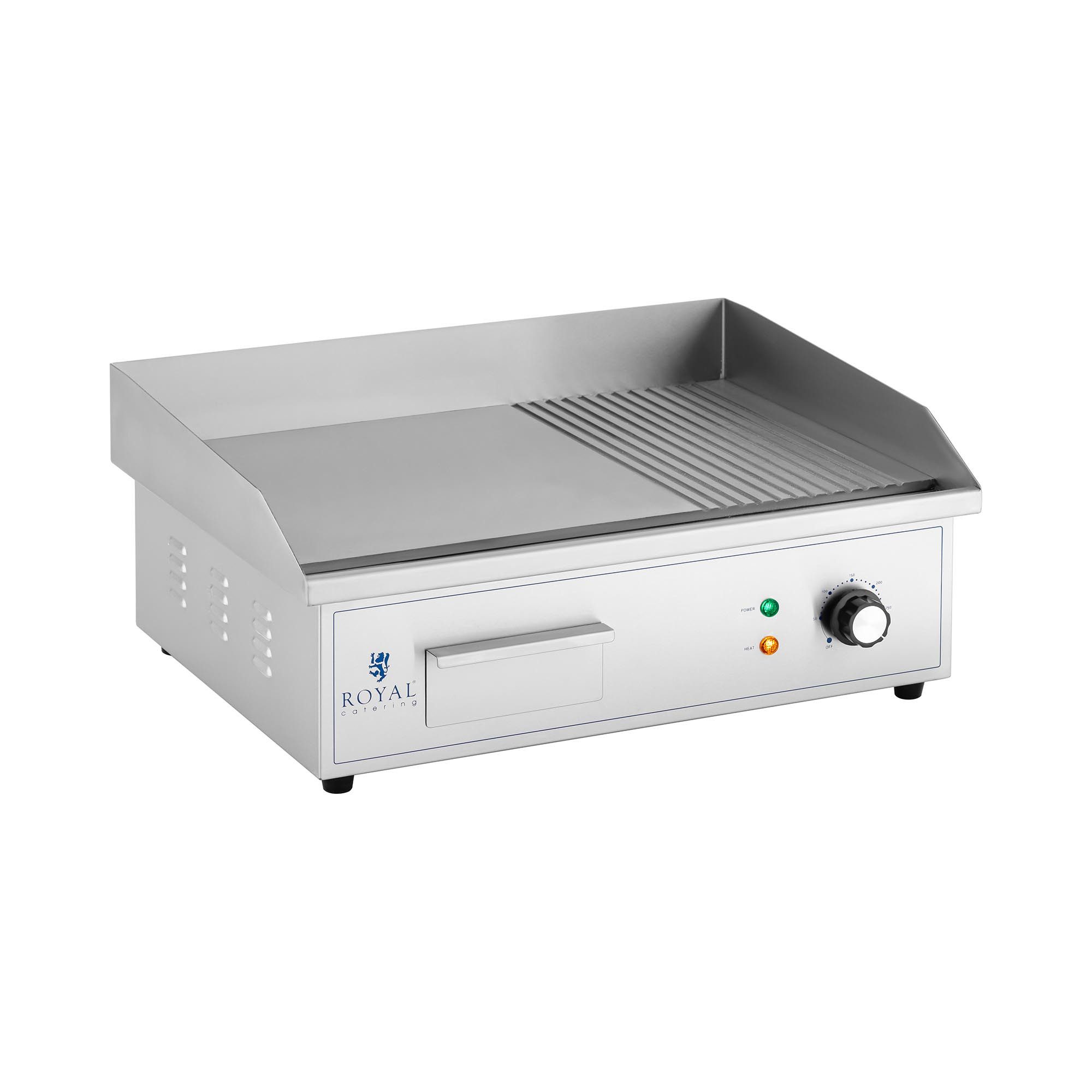Royal Catering Elektrogrill Elektro Grillplatte glatt + geriffelt Tischgrill Bratplatte 548x350 mm, 3000 W