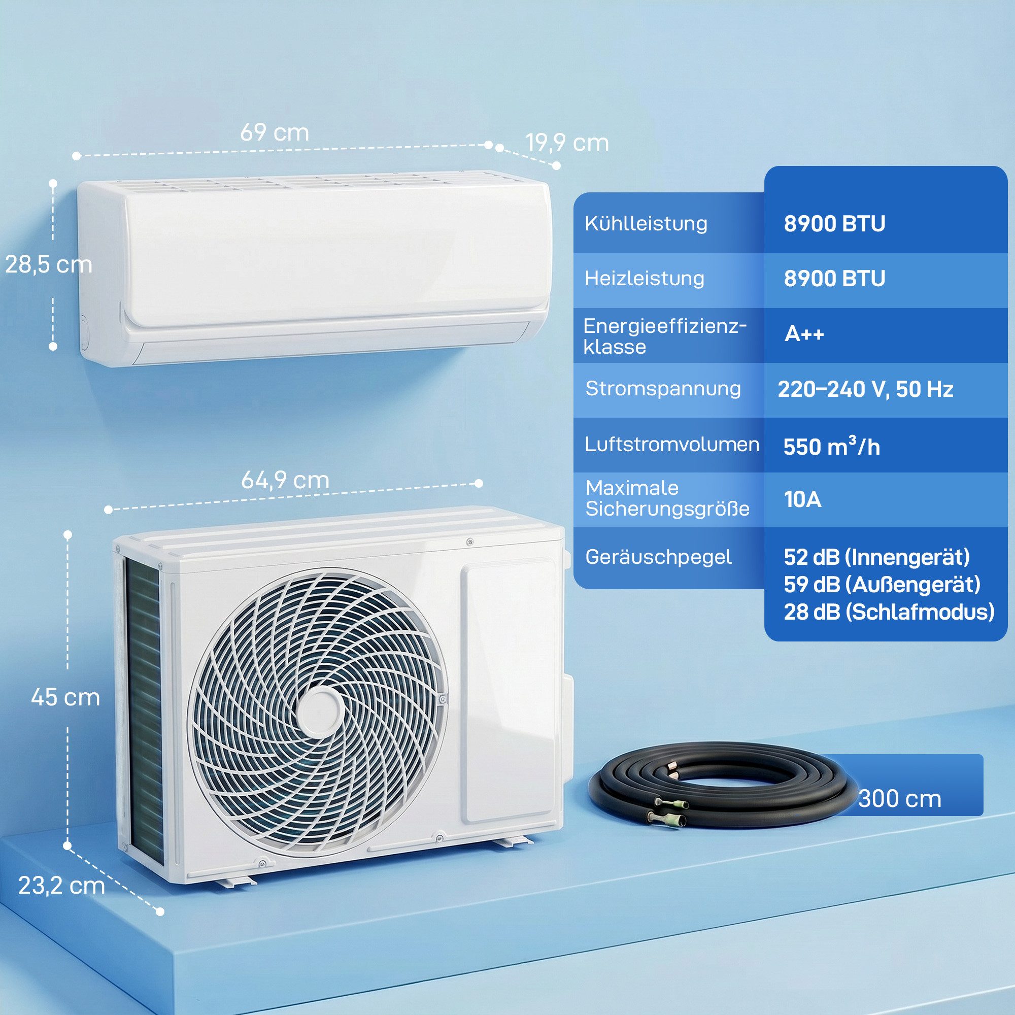 HOMCOM Split-Klimagerät Inverter Klimageräte Set, Mit Inverter und Heizfunktion