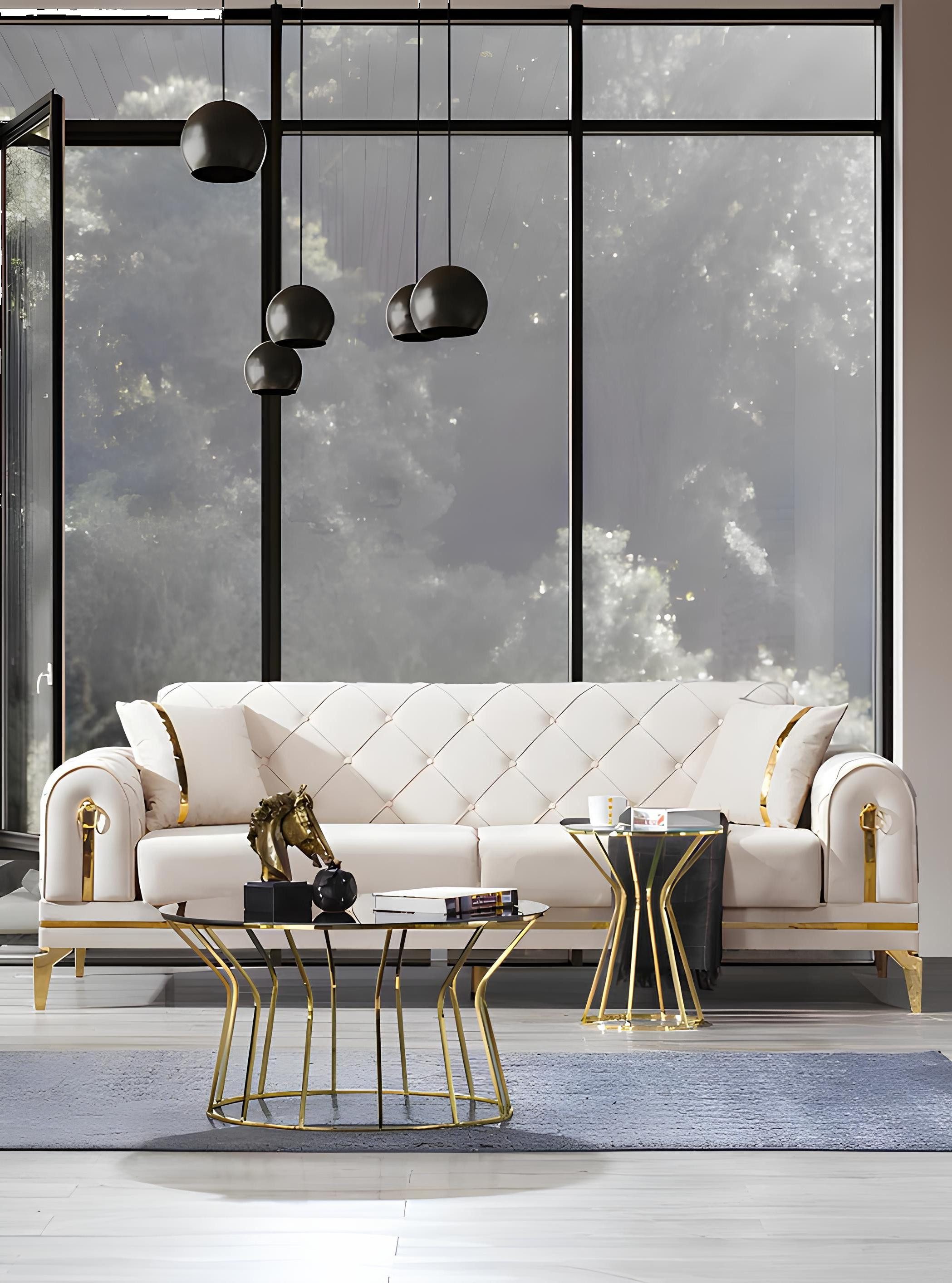 Xlmoebel Chesterfield-Sofa Edelstahl Sofa in Weiß mit elegantem Design für luxuriöse Wohnräume, Hergestellt in Europa