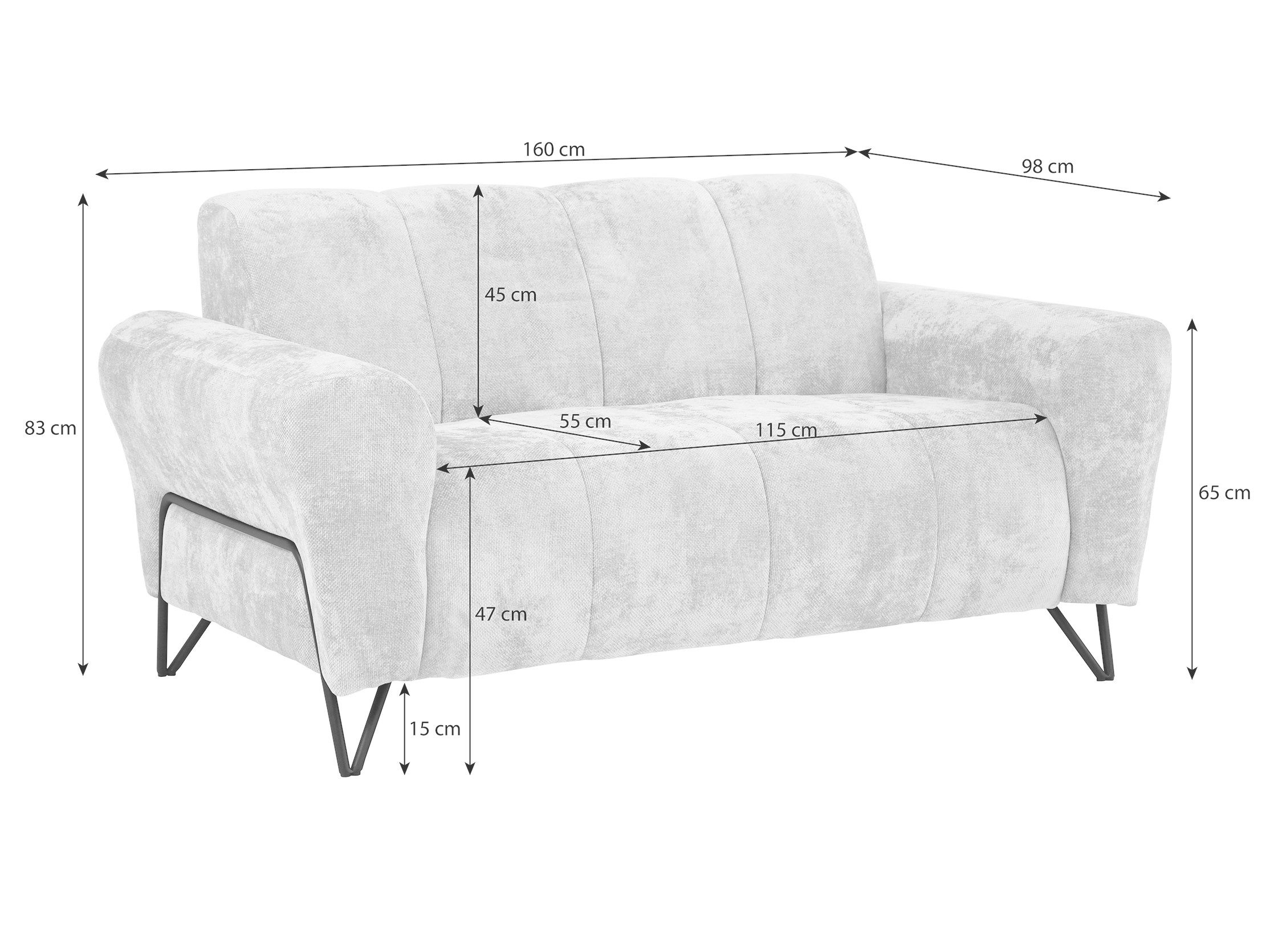 Beautysofa Sofa mit Metallbeine in Schwarz VOLARE, 2-Sitzer, viele Farbvarianten, ohne Schlaffunktion – Bild 5 von 5