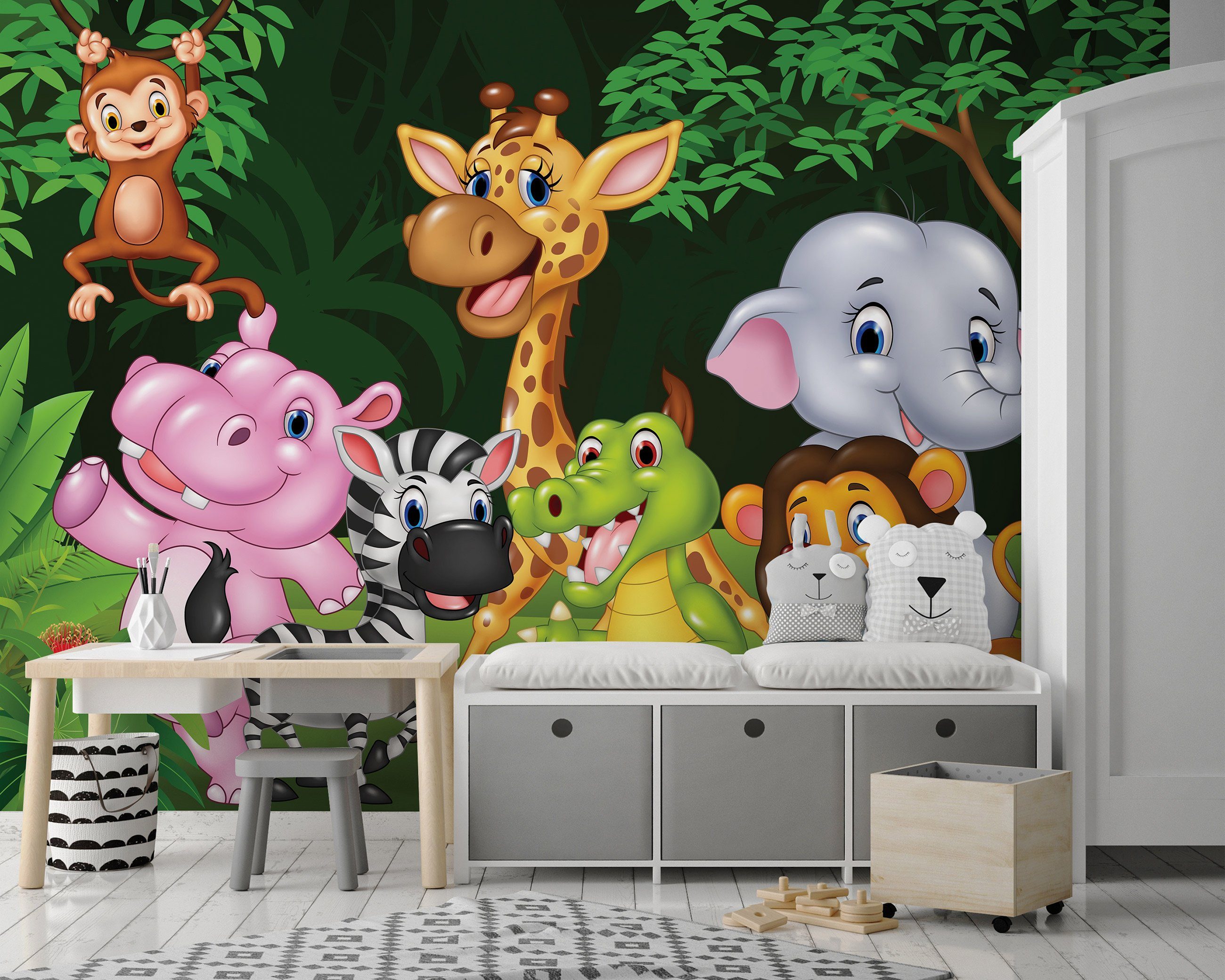 Wallarena Fototapete Kinderzimmer Tiere Kinder Wald Dschungel Mädchen Junge günstig online kaufen
