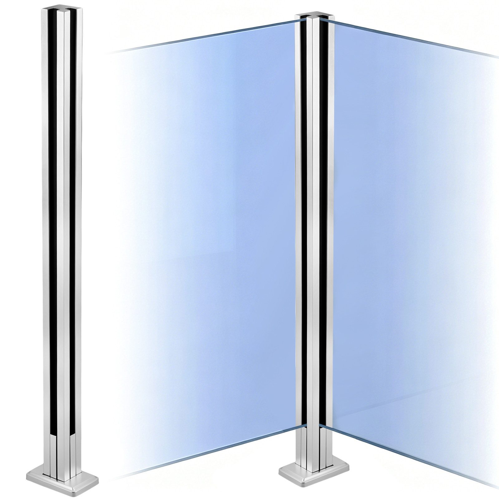 BlingBin Zaunpfosten Glasgeländerpfosten aus Edelstahl 304,Geländerpfosten mit Gebürstet, (1 Stück, 1-St., Rechtwinklig Schlitz, 85cm Höhe), Glasgeländer pfosten für 10-12mm Glas Mit Slots & Base