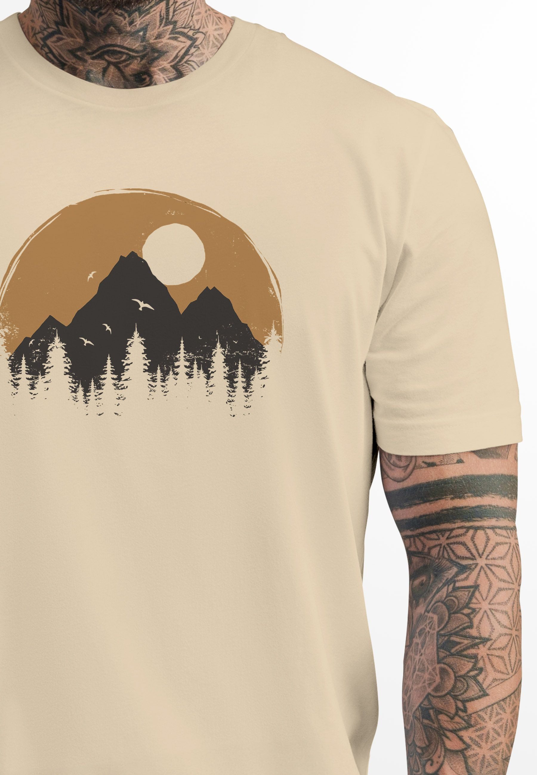 Neverless Print-Shirt Herren T-Shirt Outdoor Print Natural Badge Logo Wande günstig online kaufen