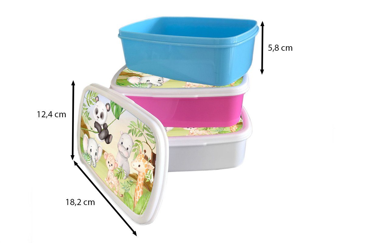 Kunststoff, Dschungeltiere Kinder Brotdose - für Panda, Kunststoff Brotbox MuchoWow Lunchbox - (2-tlg), rosa Snackbox, Mädchen, Kinder, Erwachsene,