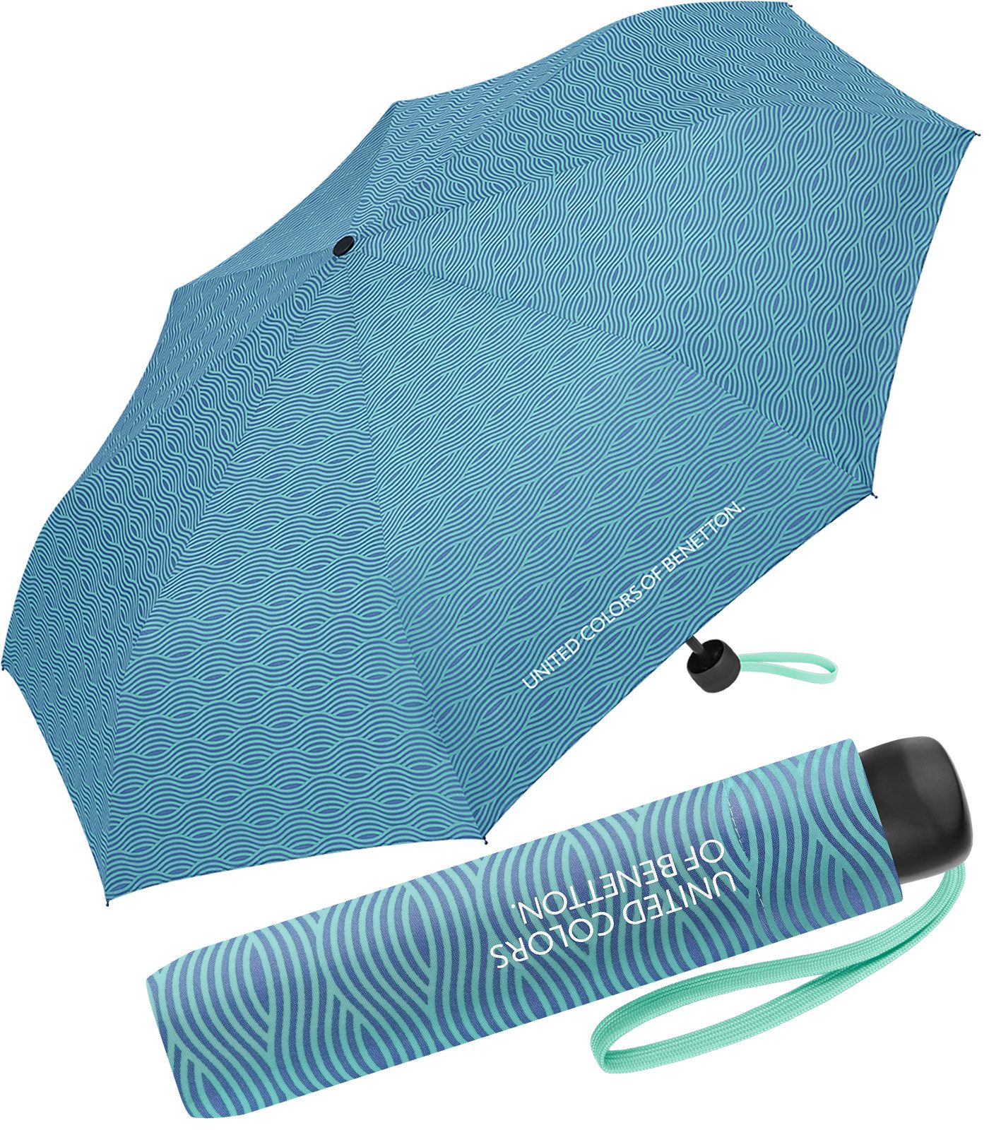 United Colors of Benetton Taschenregenschirm für Damen mit Handöffner Super Mini FS 2026 Design, klein, leicht, stabil und modern