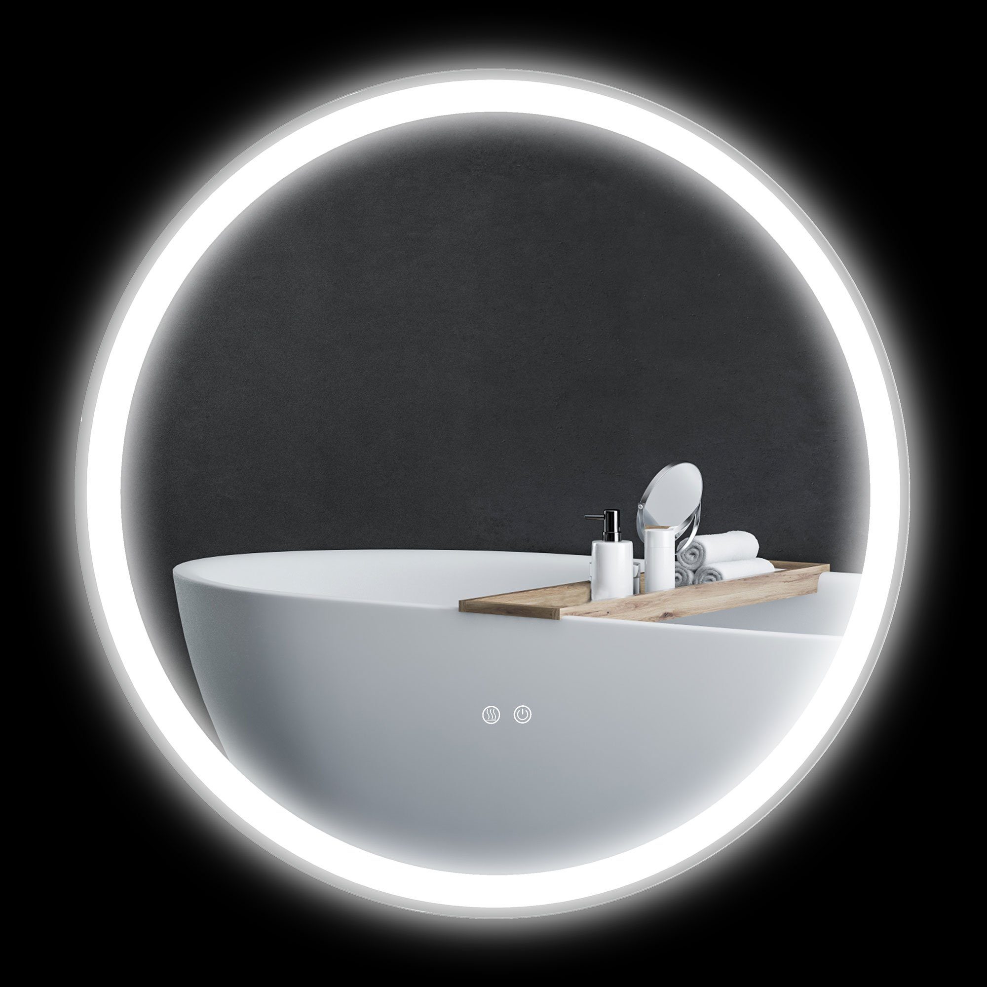Kleankin Badspiegel Badezimmerspiegel mit Beleuchtung, runder Wandspiegel mit Alurahmen (Schminkspiegel, 1-St., Leuchtspiegel), mit einstellbarer Lichthelligkeit
