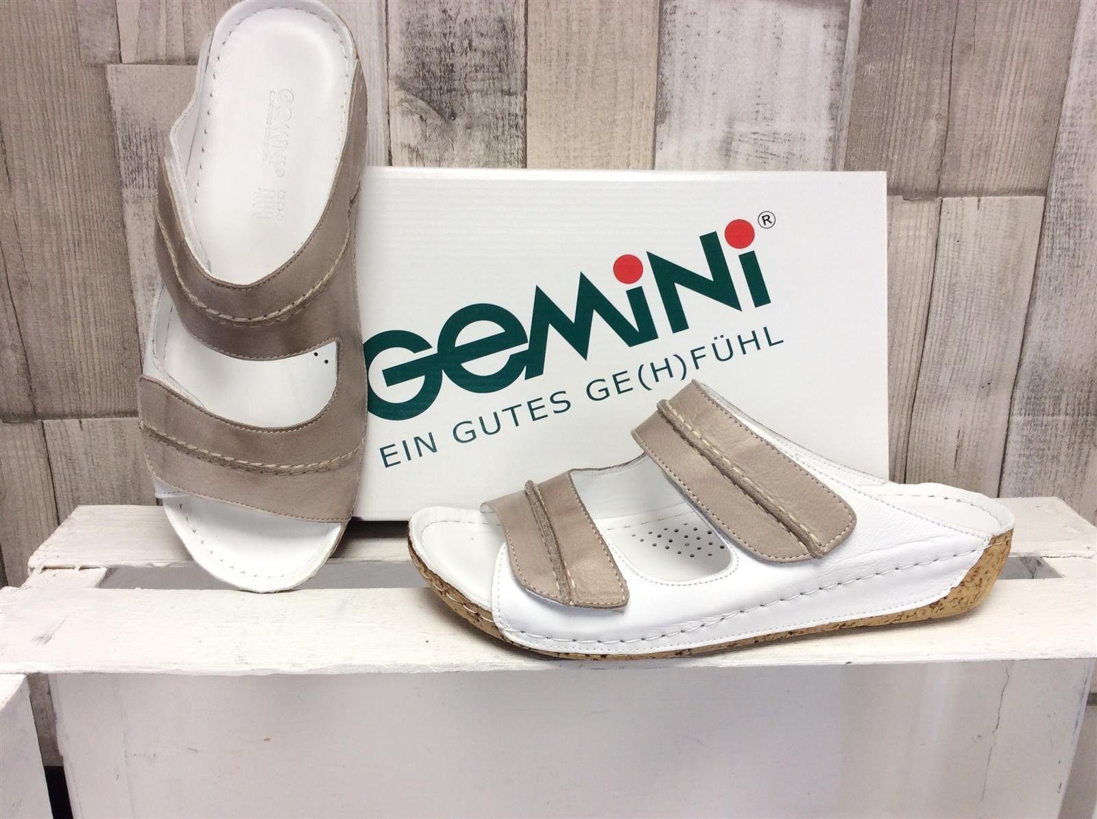 Gemini Gemini Damen Klett Pantolette weiß-beige Pantolette