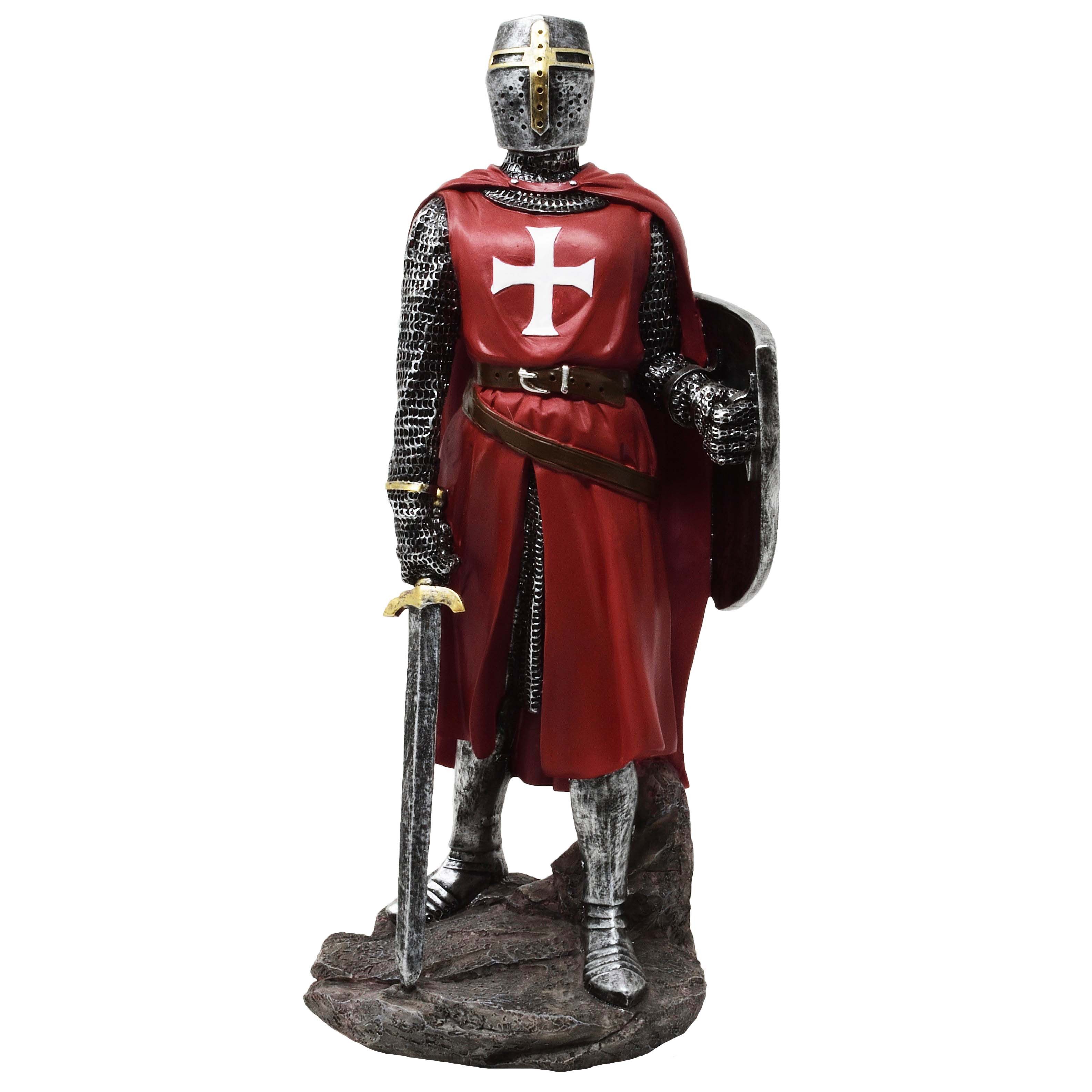 MystiCalls Dekofigur Kreuzritter rot/weiß mit Schild - Dekofigur, Ritter, Perfekt zu jedem Anlass - Geburtstag, Weihnachten