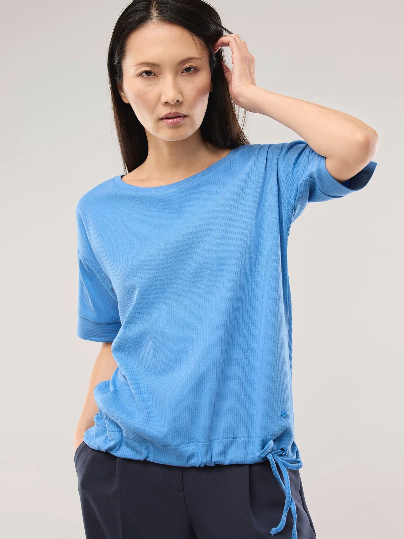 Walbusch Blouson Damen Blousonshirt Rippenstruktur Rundhals Halbarm Baumwolle Kordelzug-Saum, elastischer Sitz, Ärmel‑Schlitz, pflegeleicht