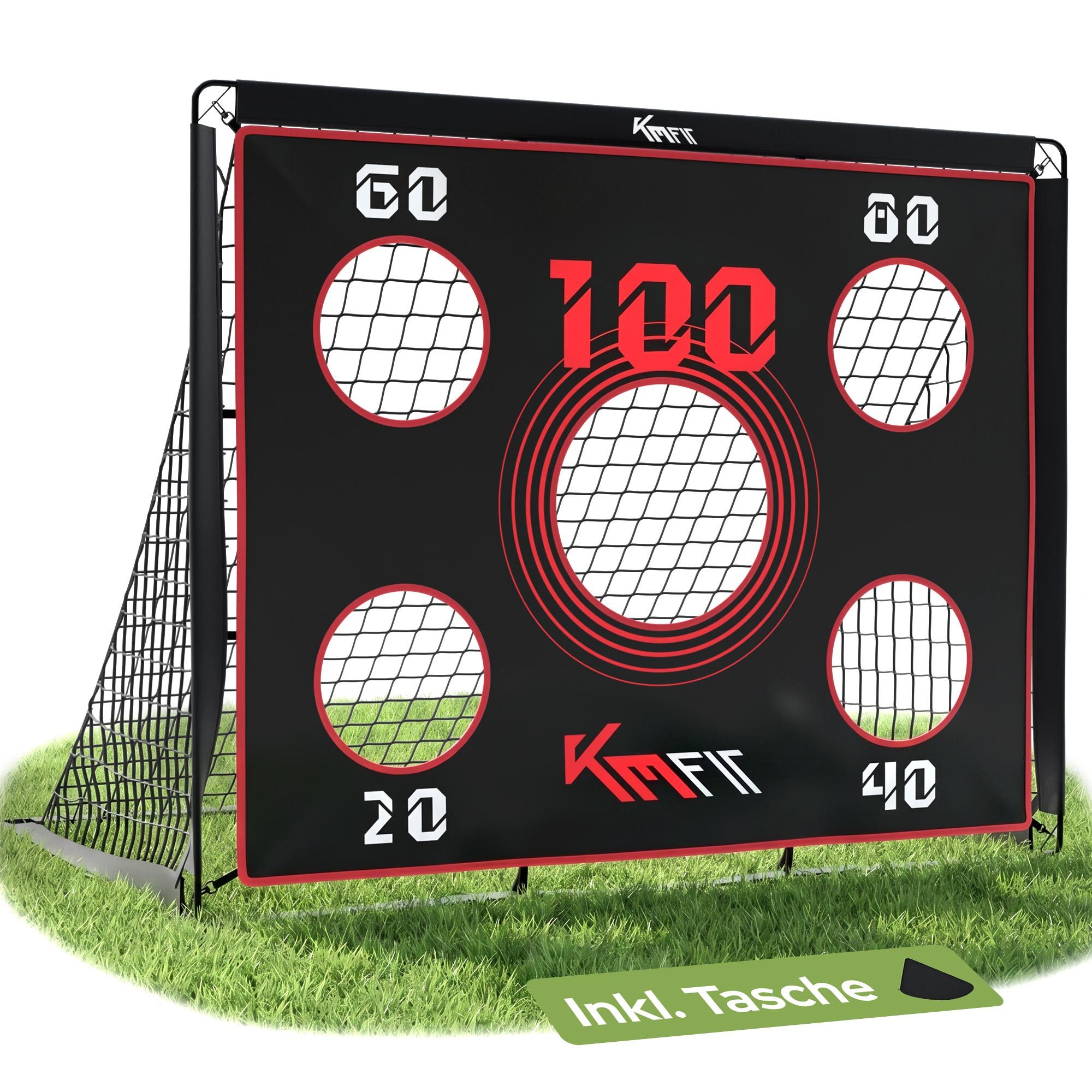 KM - Fit Fußballtor 2-in-1 Fußballtor 150x120 cm mit Zielplane & Tragetasche (2-in-1 Fußballtor mit Zielplane 150x120 cm), 2-in-1 Funktion, Zielplane, faltbar, wetterfest, inkl. Tragetasche