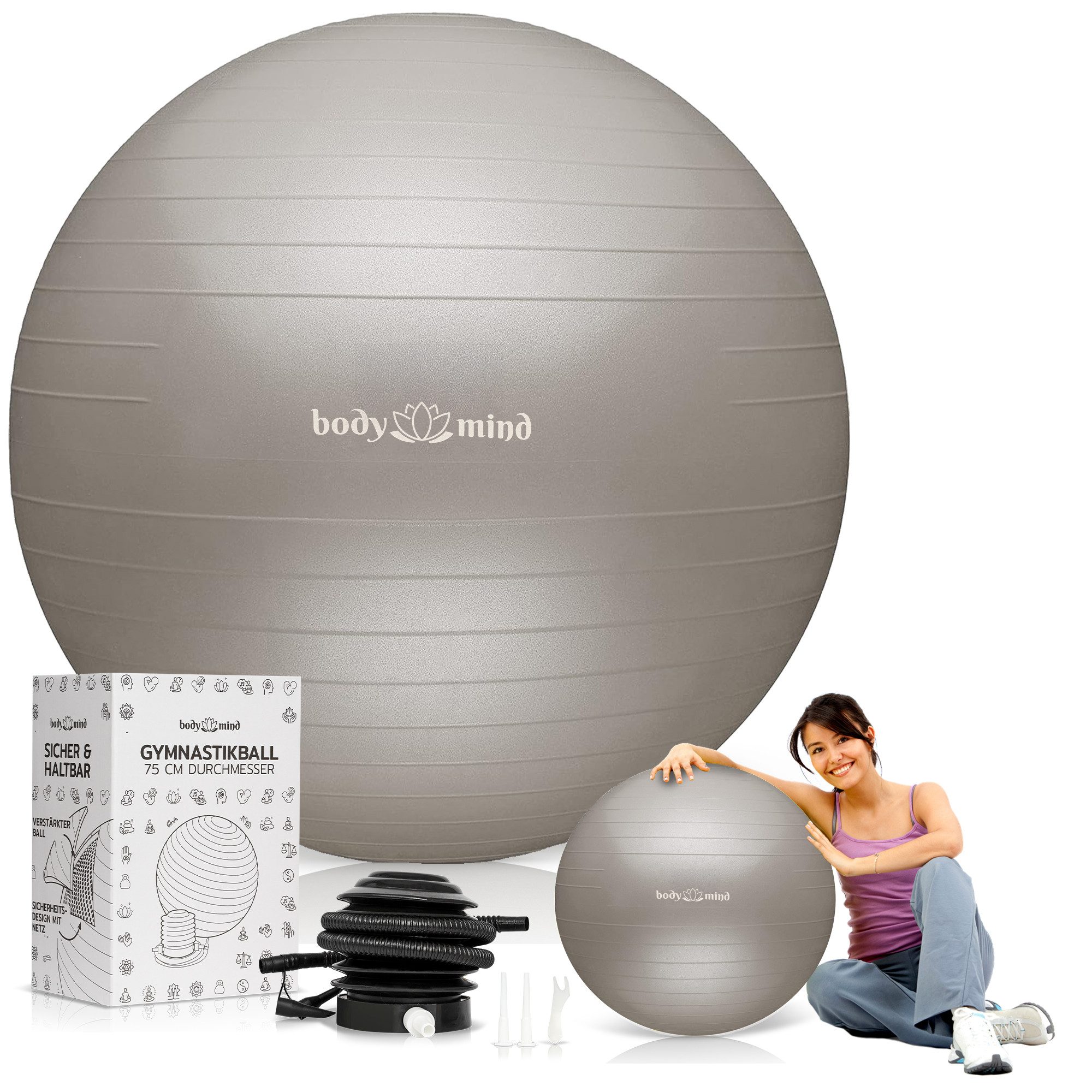 Body & Mind Gymnastikball Fitnessball Gymnastikball Yoga Pilates Ball Anti-Burst mit Pumpe