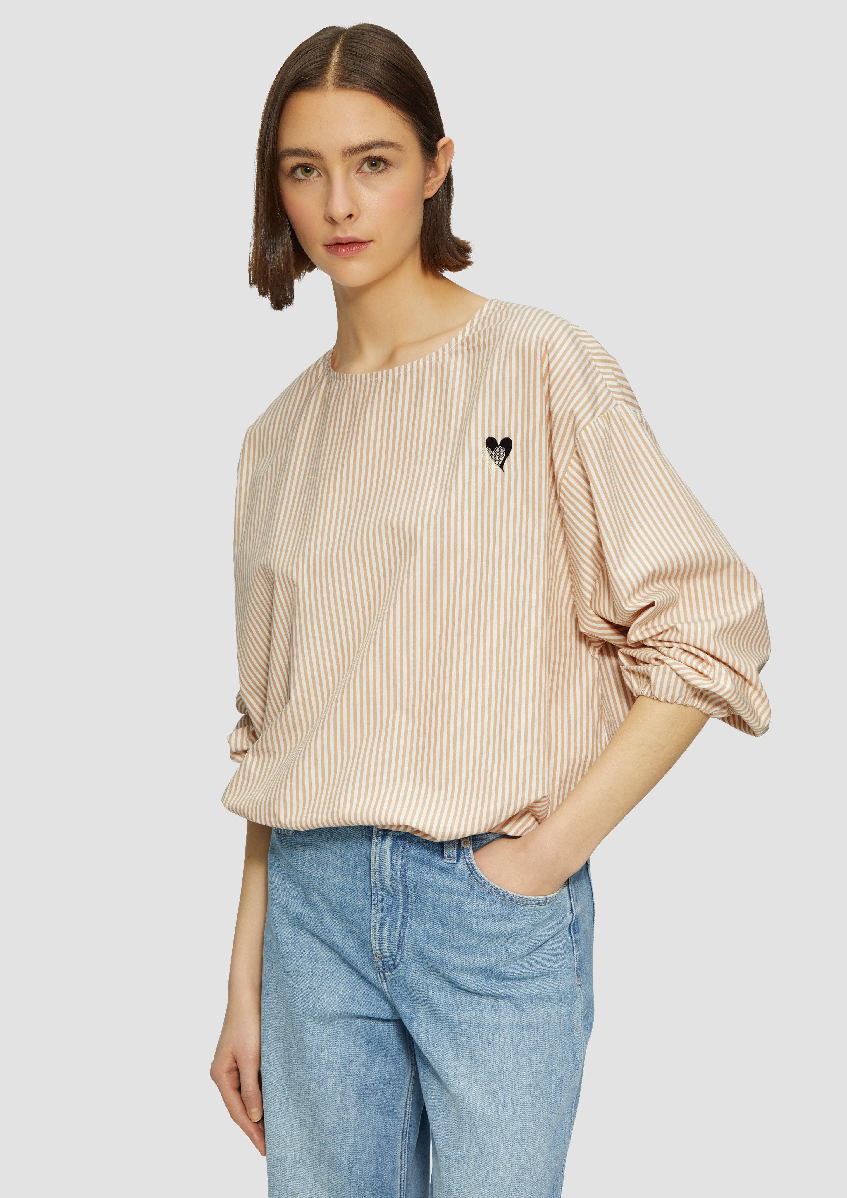 s.Oliver Langarmbluse Oversized Baumwollbluse mit Herz-Stickerei günstig online kaufen