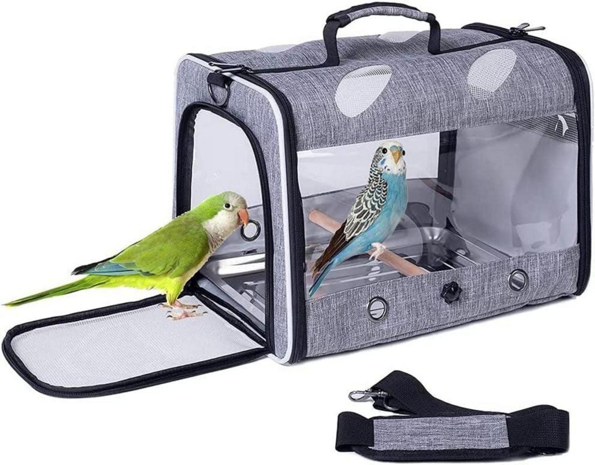 Vogelkäfig Vogeltrage für Reisen transparent mit Metallschale Stehstange für