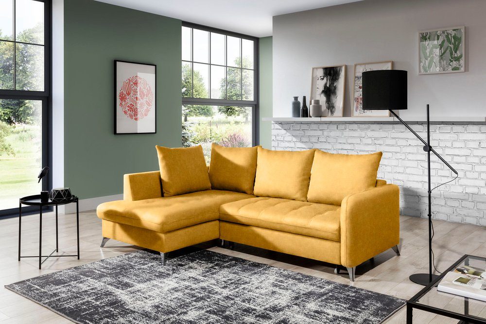 Stylefy Ecksofa Torello, L-Form, Eckcouch, mane links oder rechts bestellbar, mit Bettfunktion und Bettkasten, frei im Raum stellbar, Modern Design, inklusive Kissen