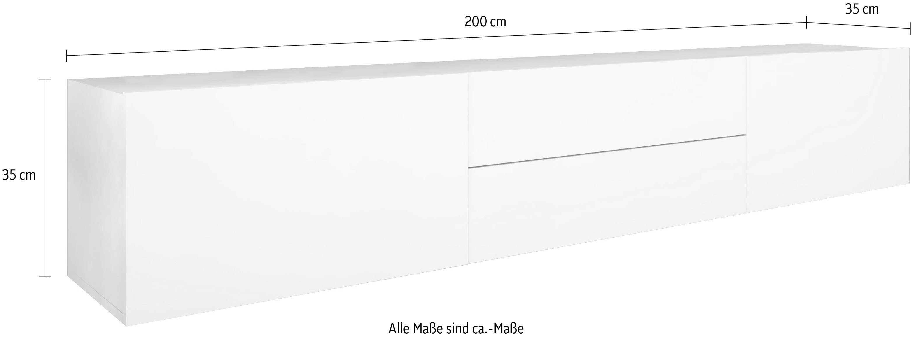 borchardt Möbel Lowboard Sophia, TV-Schrank Breite 200 cm, Breite 200 cm mit 2 Klappen und 2 Schubkästen, stehend und hängend