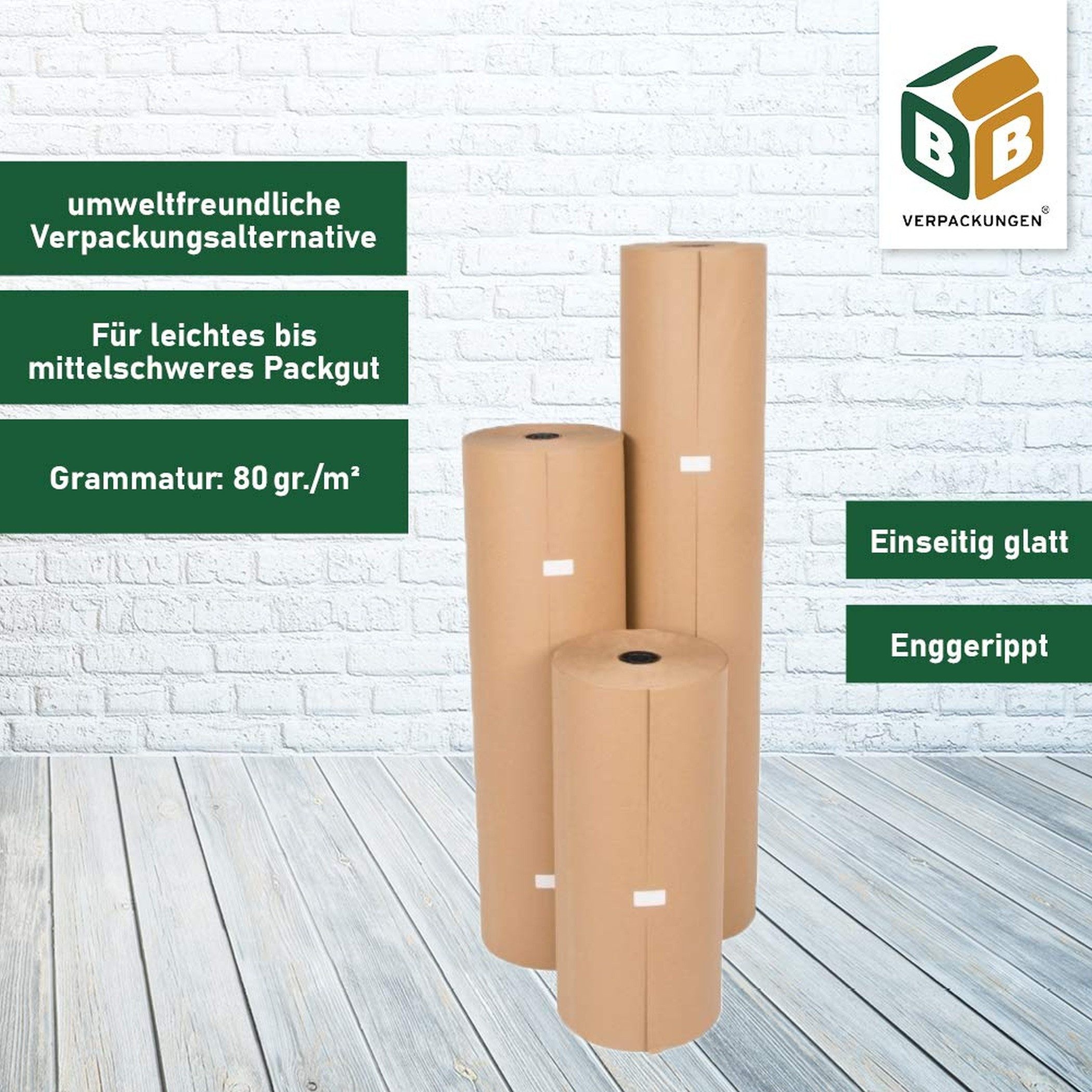 BB-Verpackungen Packpapier Natronmischpapier 250qm, (1St), 1,0 x 250 m reißfest Kraftpapier, 1 Rolle