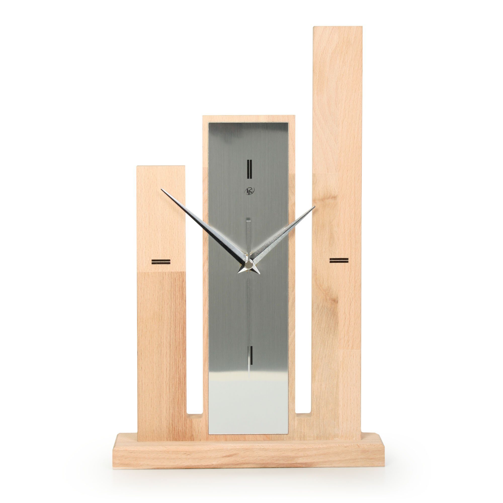 Kreative Feder Standuhr Designer-Standuhr "Stairs" aus Massivholz, ohne Ticken, Funk- oder Quarzuhrwerk, elegant, außergewöhnlich, modern