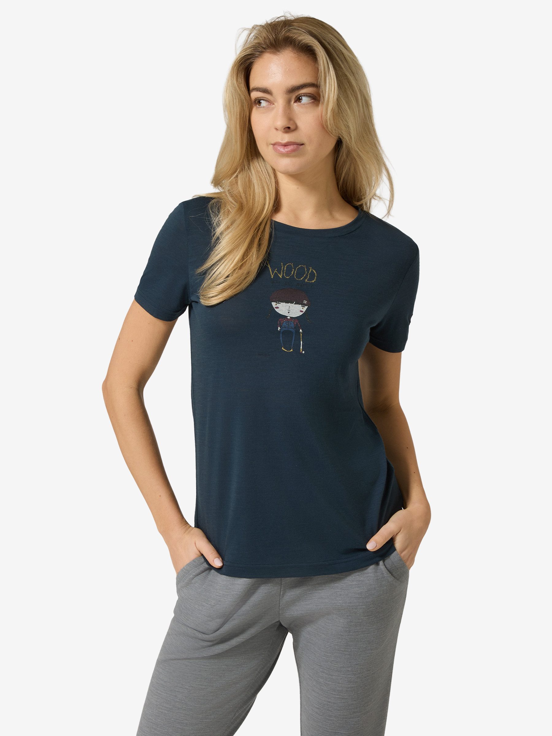 SUPER.NATURAL T-Shirt für Damen,Merino W WOOD CRAFTINE TEE mit Aufdruck, autmungsaktiv