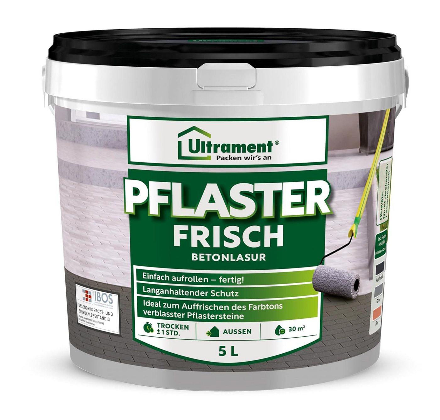 Ultrament Bodenversiegelung Ultrament Pflaster Frisch 5 L Anthrazit Betonlasur außen für Pflaste, Pflaster Frisch 5 L Anthrazit Betonlasur außen für Pflastersteine &