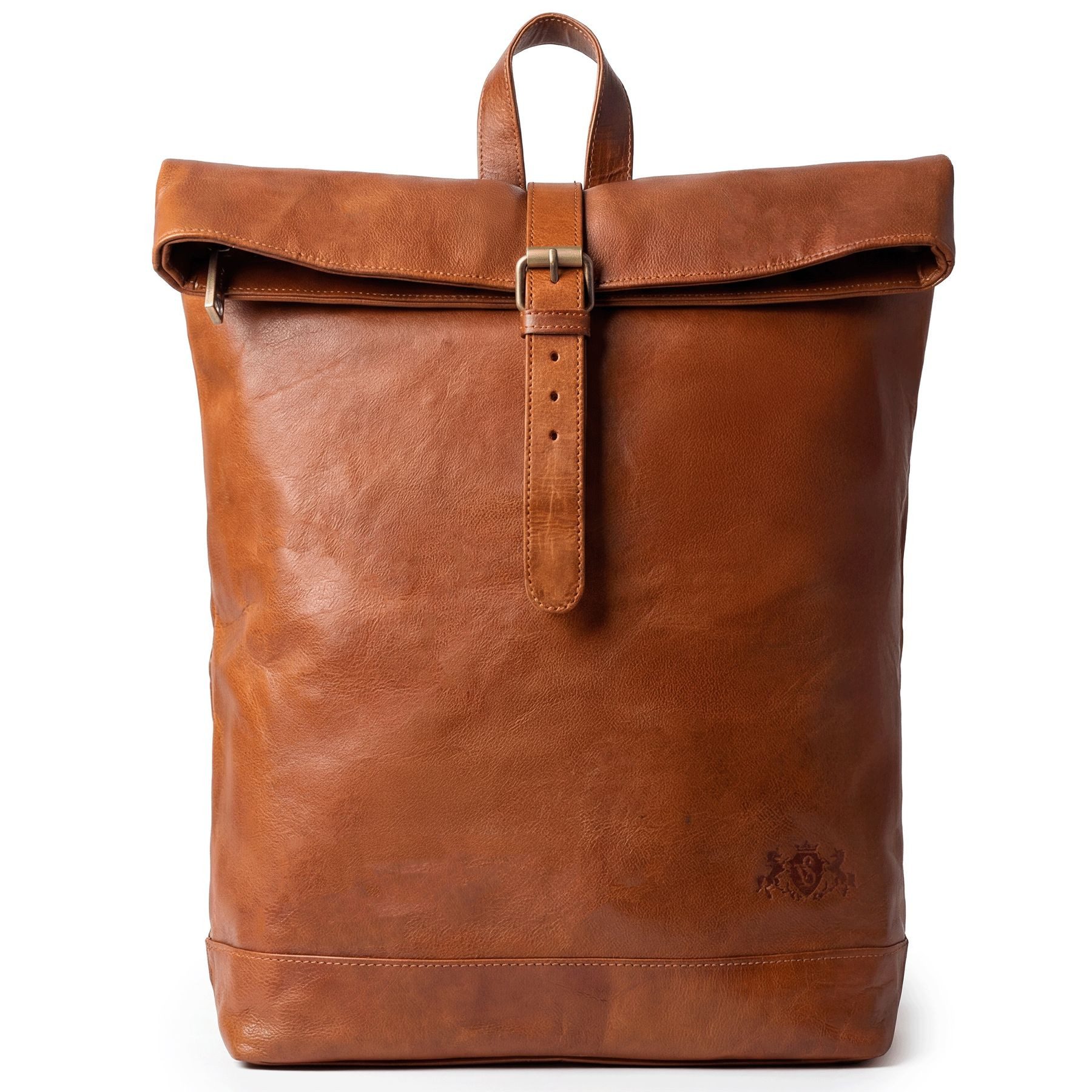 SID & VAIN Rucksack echt Leder Rucksack 15 Zoll Laptop Fach braun-cognac unisex, Cityrucksack 15,4 Zoll echt Leder Unisex, Rucksack vintage-braun