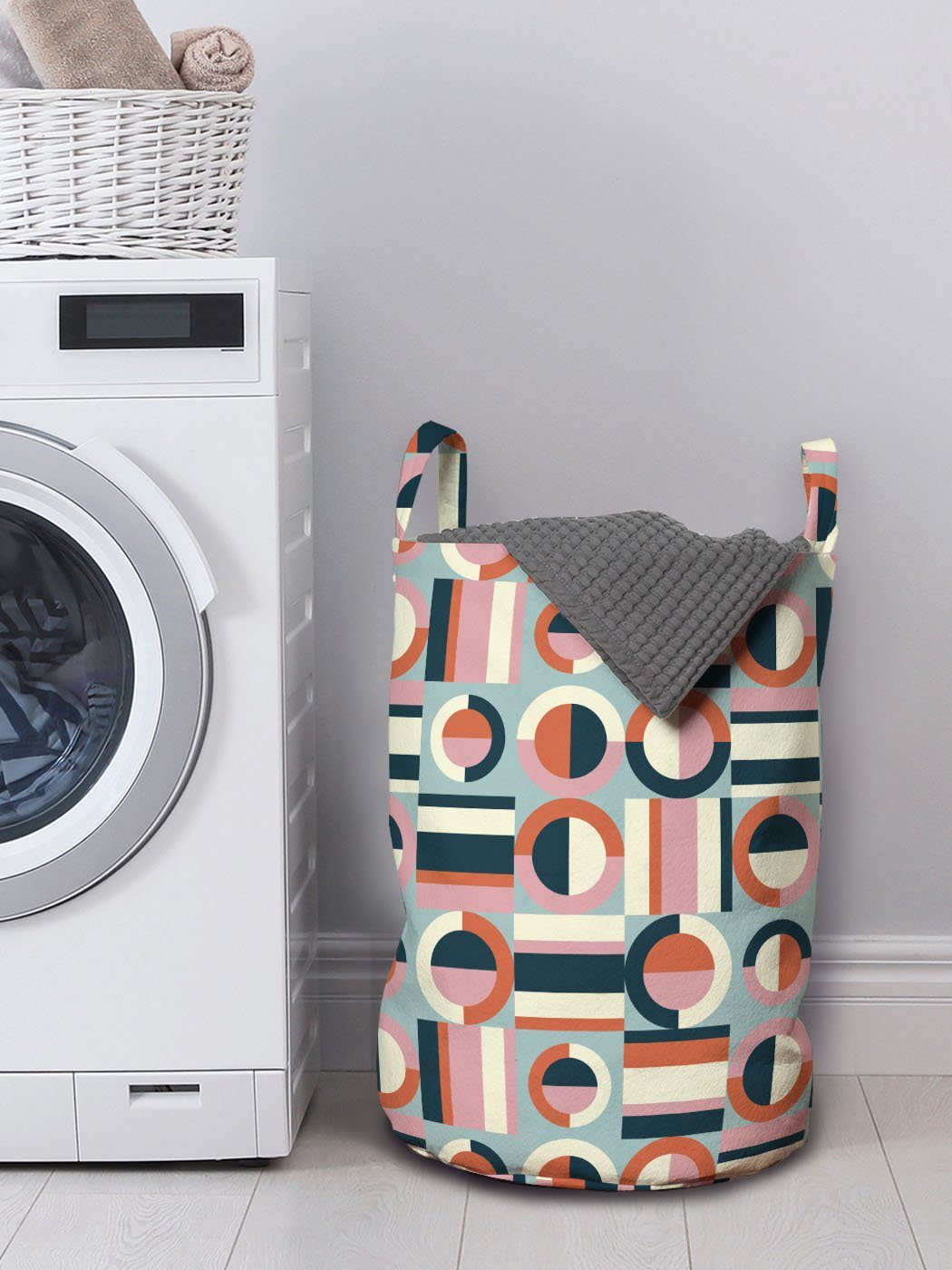 Abakuhaus Wäschesäckchen Wäschekorb mit Kreis-Muster Kordelzugverschluss und Griffen Waschsalons, Halbiert Square für