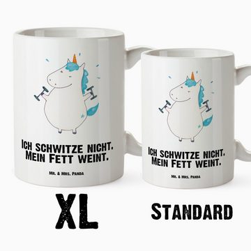 Mr. & Mrs. Panda Tasse Einhorn Fitness - Weiß - Geschenk, XL Tasse, Groß, Unicorn, Fitnessst, XL Tasse Keramik, Spülmaschinenfest