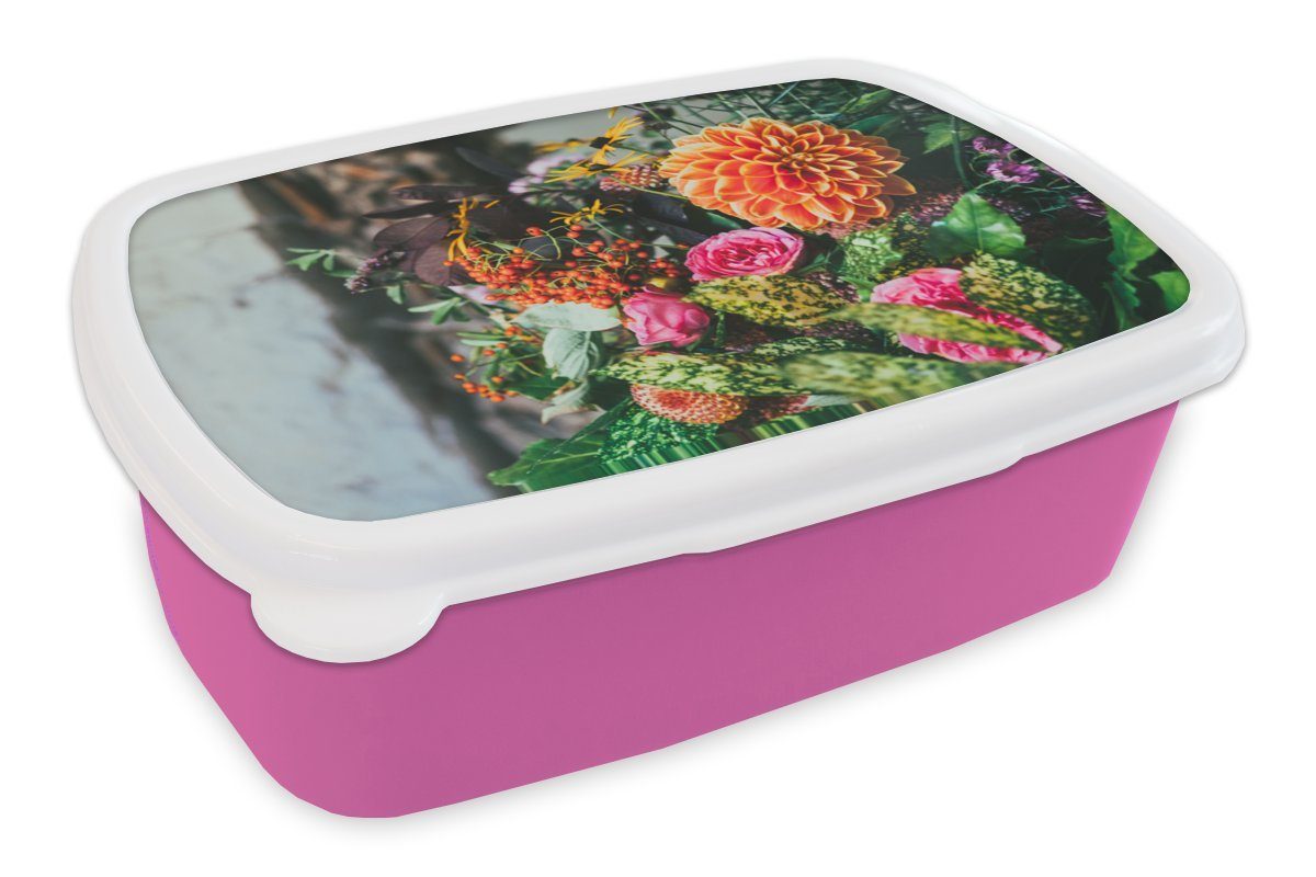 MuchoWow Lunchbox Blumen - Licht - Natur, Kunststoff, (2-tlg), Brotbox für Erwachsene, Brotdose Kinder, Snackbox, Mädchen, Kunststoff rosa