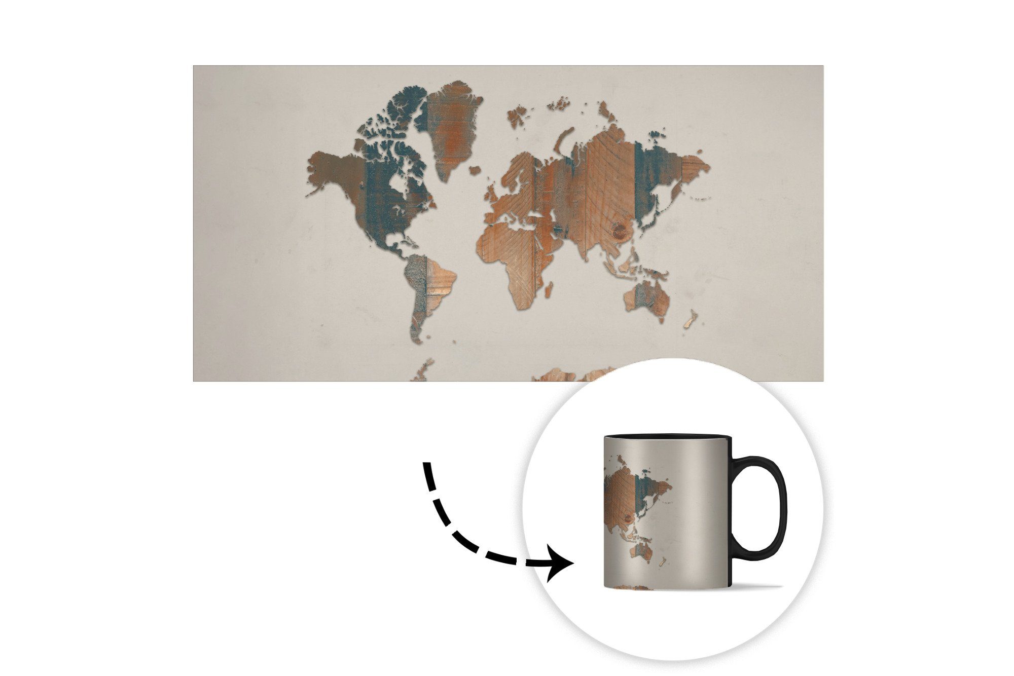 Keramik, Baum Kaffeetassen, Farbwechsel, Zaubertasse, Teetasse, Weltkarte Tasse Design, MuchoWow - - Geschenk