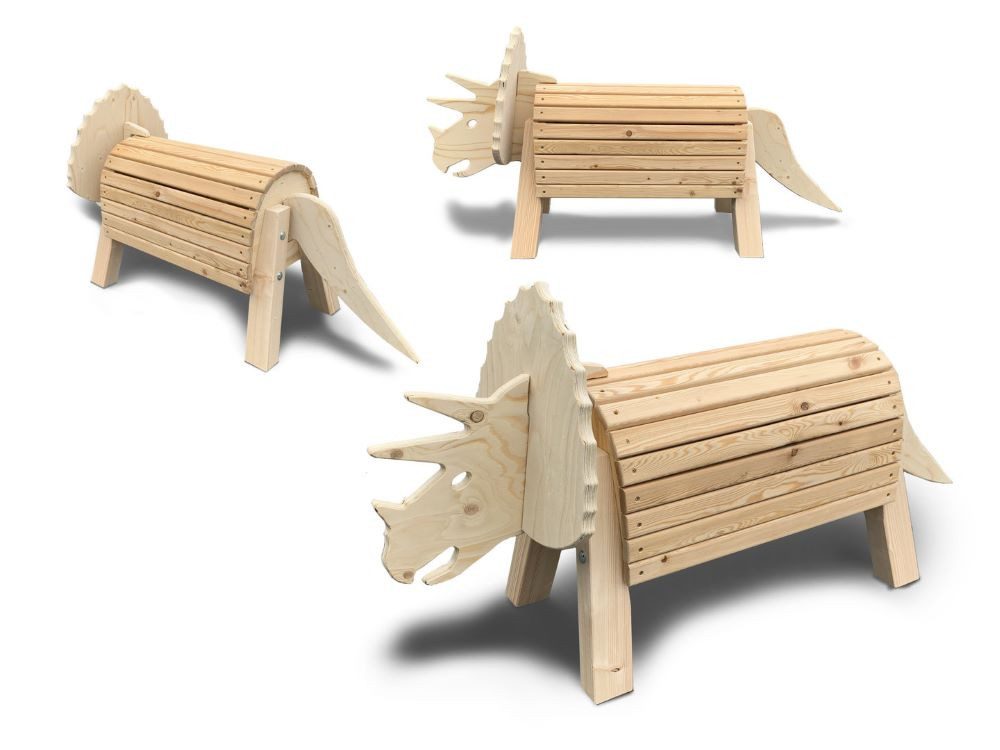 Dein Holzpferd Reittier Dino Diego/Dreizack 50cm Sitzhöhe, Dinosaurier als Reittier, mit Lasur bestellbar