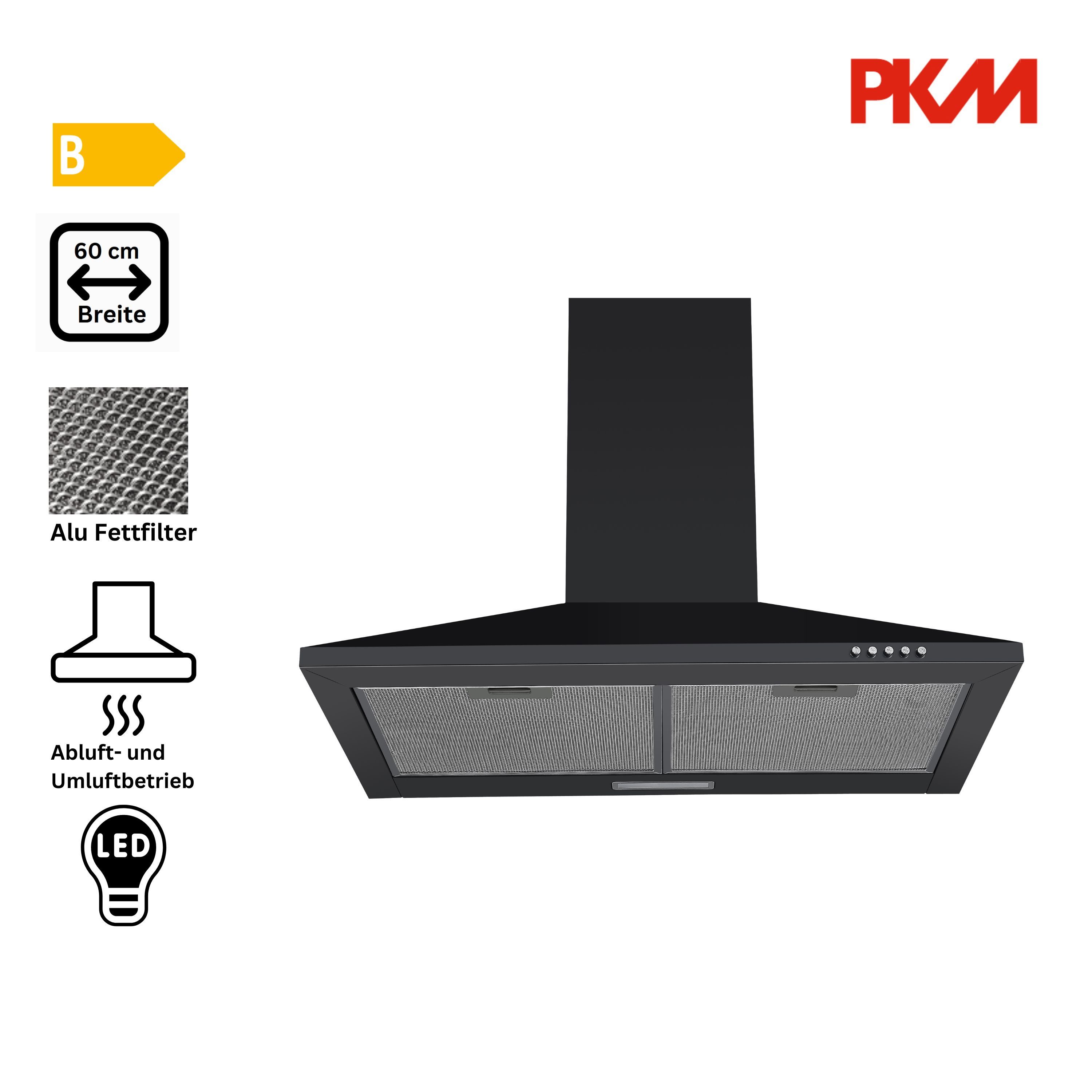 PKM Wandhaube PKM 6091BH Dunstabzugshaube, 60 cm, schwarz 60 cm breit, schwarz, 3 Leistungsstufen, LED-Beleuchtung – Bild 3 von 5