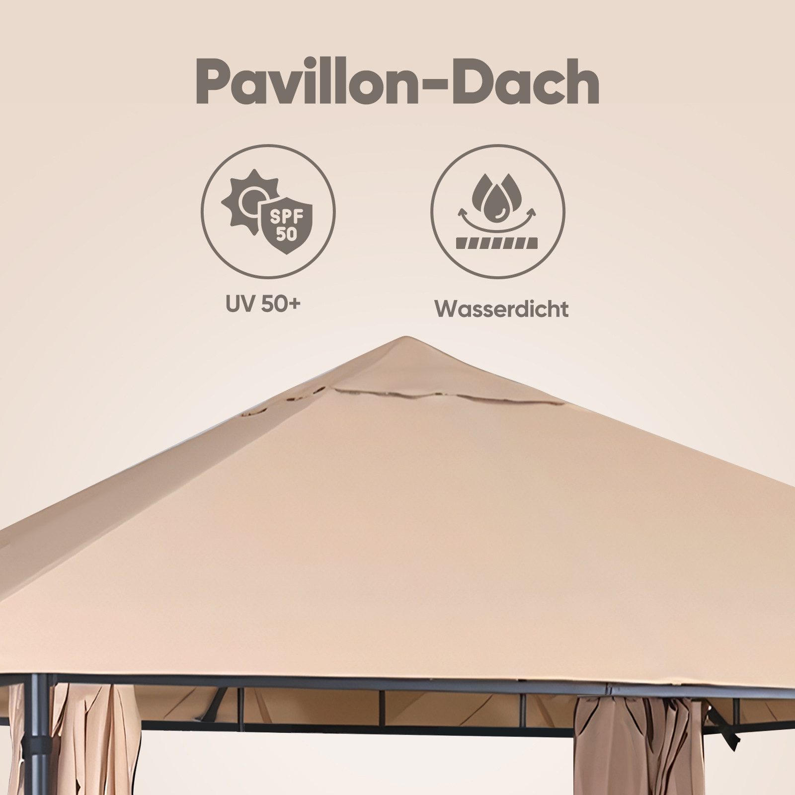 Sekey Pavillon Gartenpavillon 300x300 cm Partyzelt Gartenzelt, mit 4 Seitenteilen, mit 4 Seitenteilen, Wasserdicht, Windfest, Sonnenschutz, Seitenteile mit Reiß – Bild 5 von 5