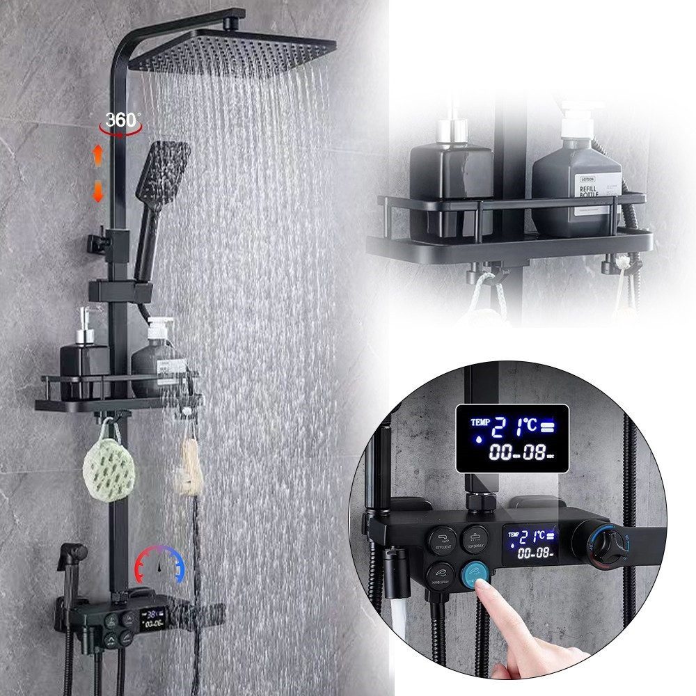 oyajia Duschsystem Edelstahl Home Duschset Messing Thermostat Duschstange S günstig online kaufen