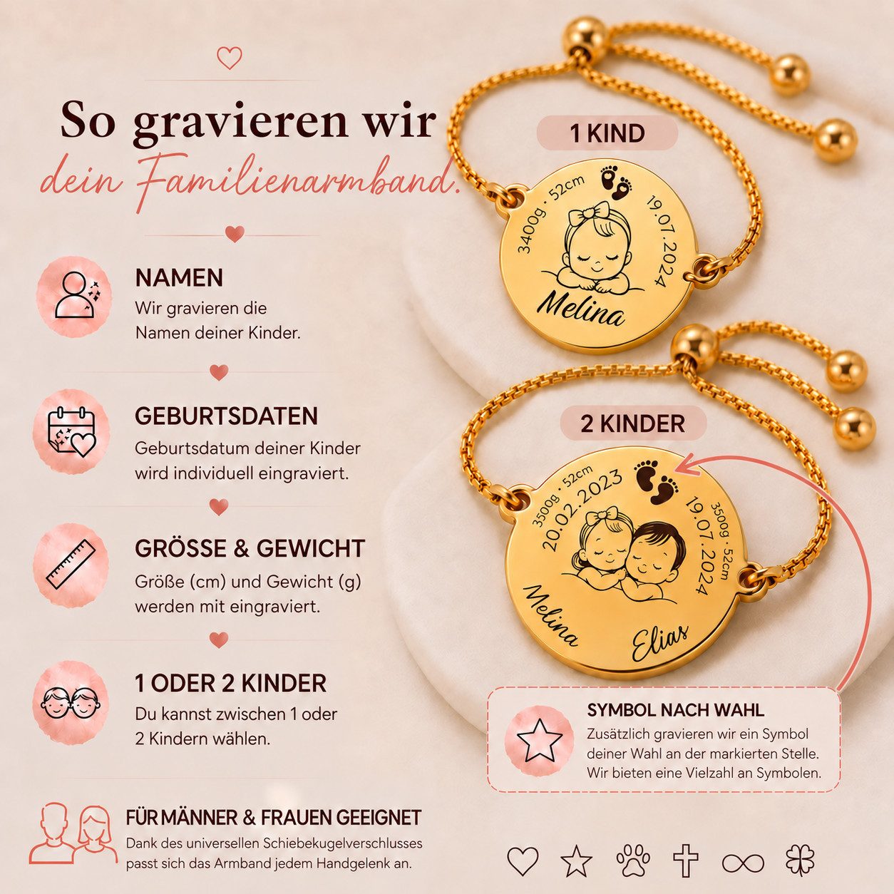 BS Schmuckdesign Armband mit Gravur Personalisiertes Armband mit Gravur Familienarmband für Mama und Papa (1-tlg., personalisiert) – Bild 2 von 5