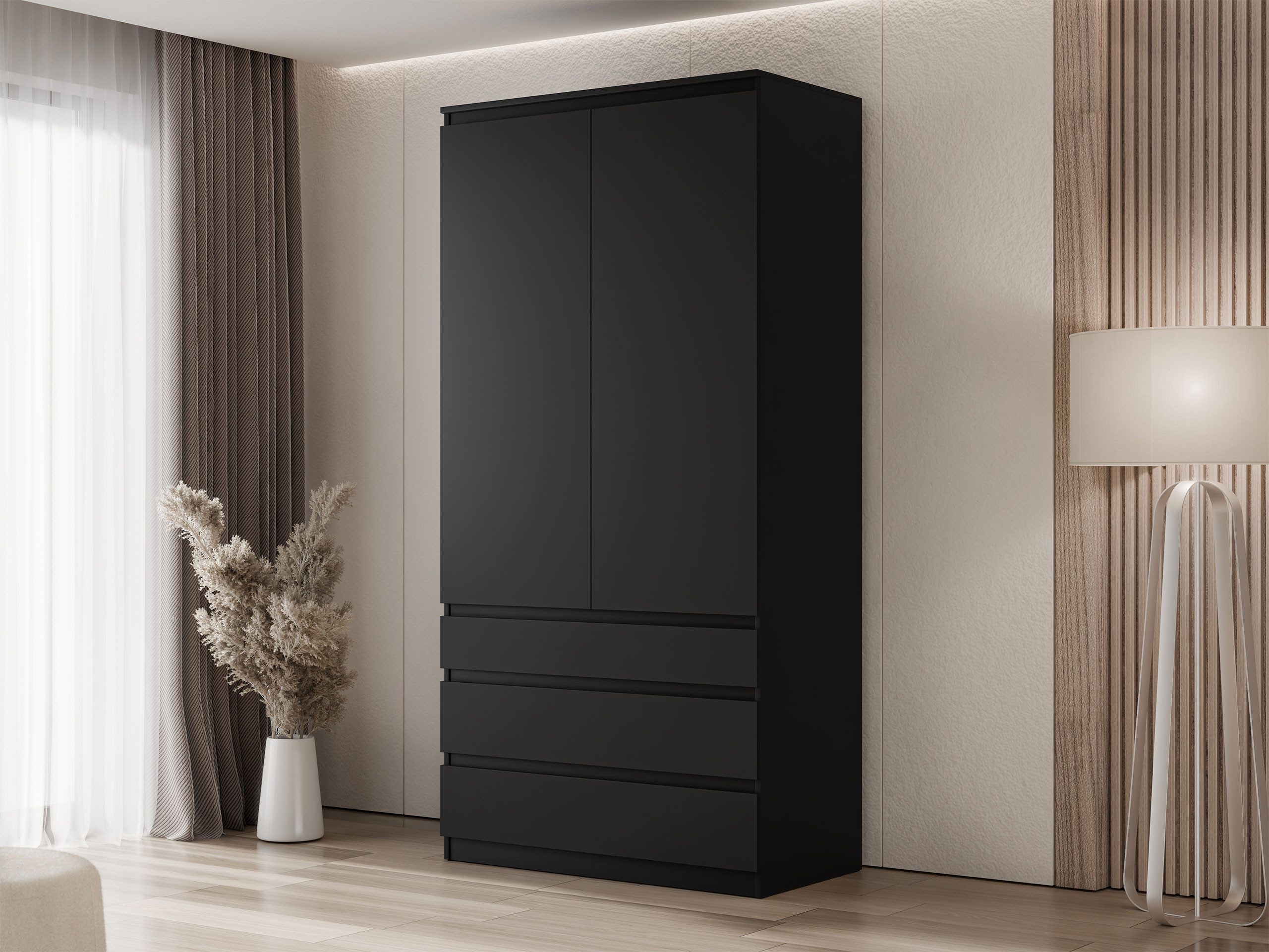 MIRJAN24 Kleiderschrank Malwa 2D3SZ (mit zwei Drehtüren und drei Schubladen) Kleiderstange, 100x52x202 cm