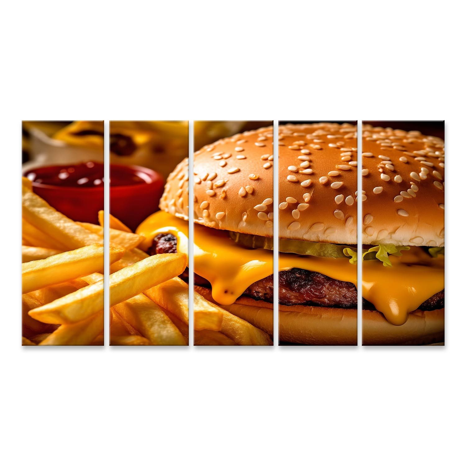 Leinwandbild Frisches Fast Food: Hamburger Pommes Frites Bilder