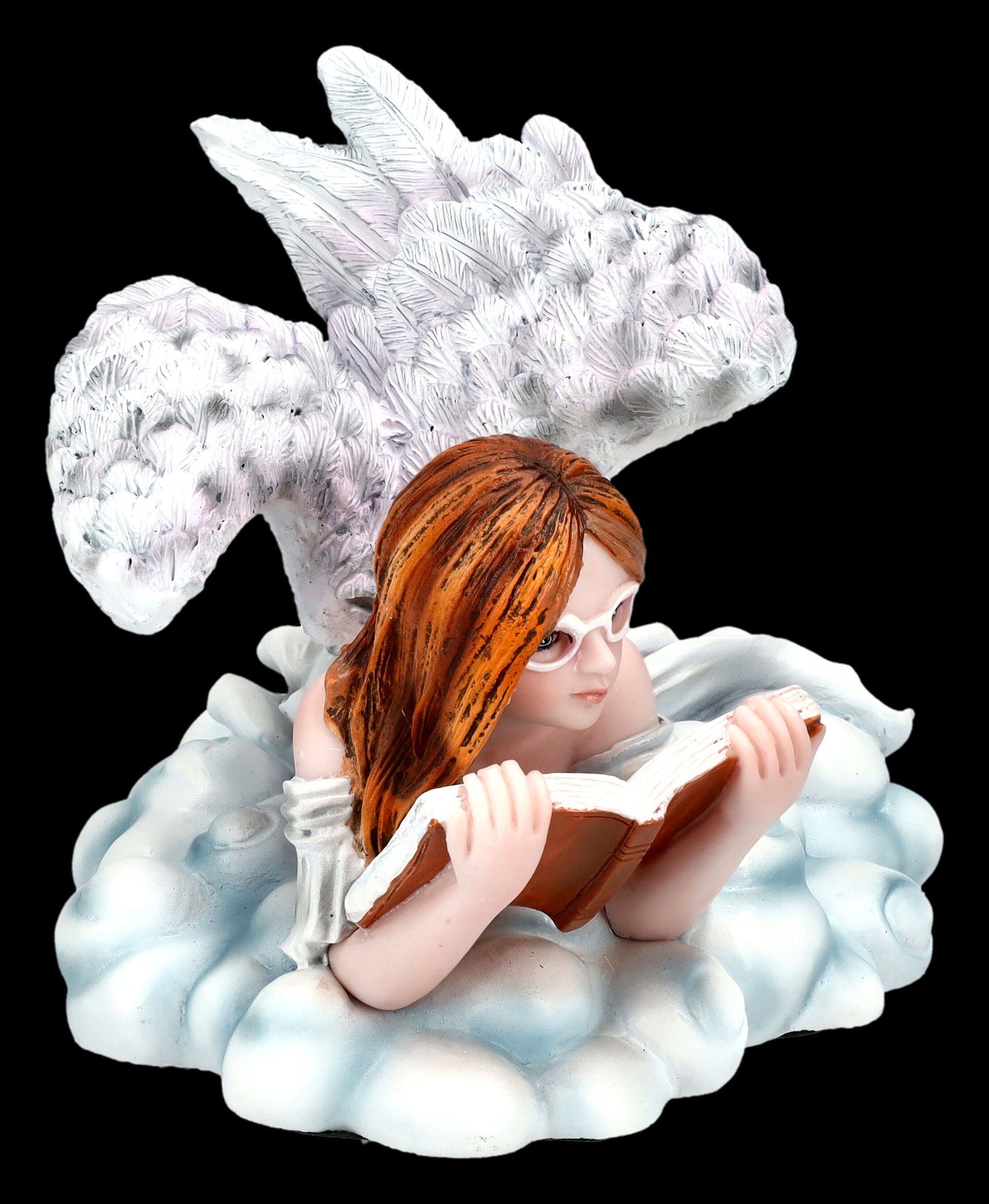 Figuren Shop GmbH Fantasy-Figur Engel Figur - Anja liest Buch auf Wolke - Fantasy Dekofigur Dekoration
