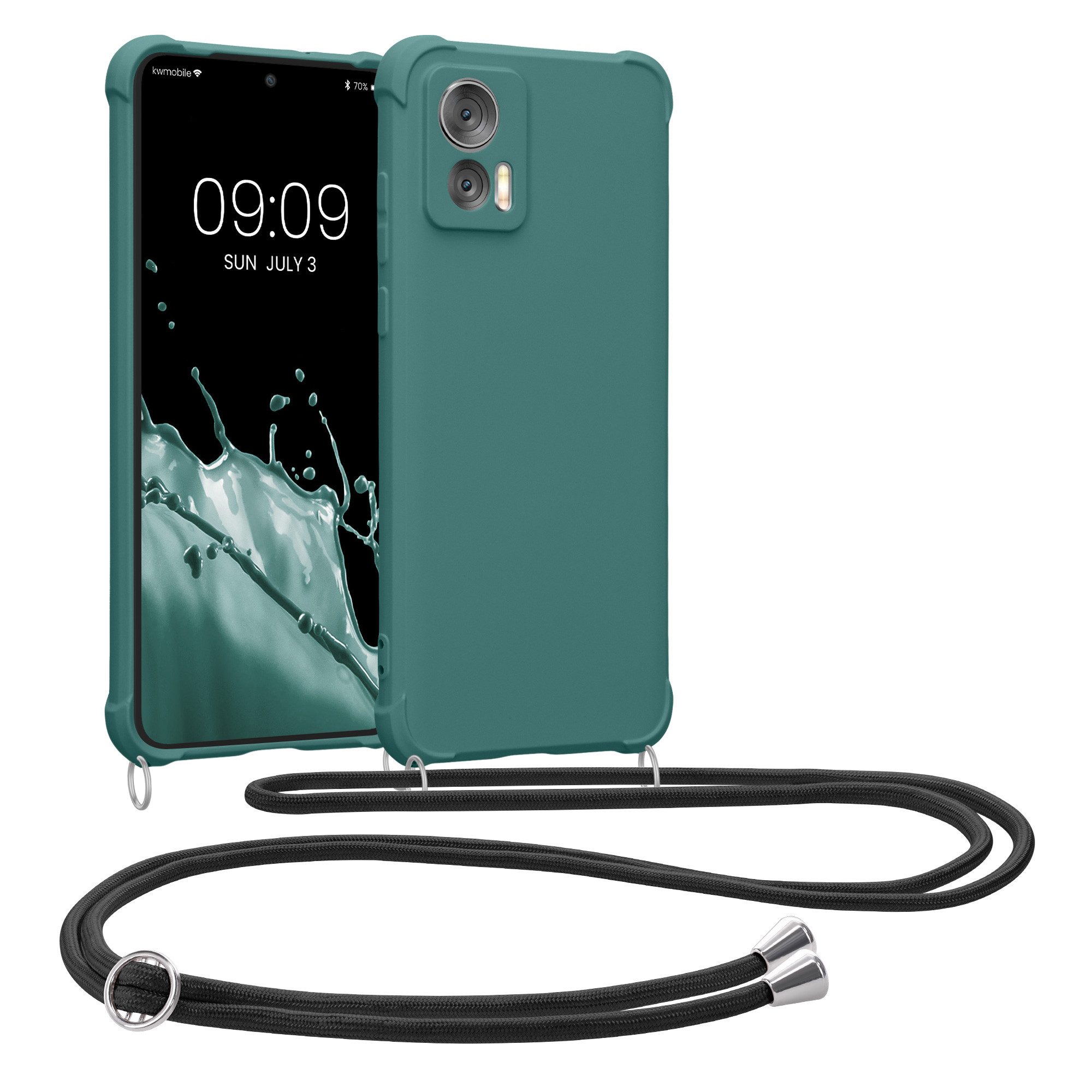 kwmobile Etui Hülle für Motorola Edge 30 Neo, mit Metall Kette zum Umhängen - Silikon Handy Cover Case Schutzhülle