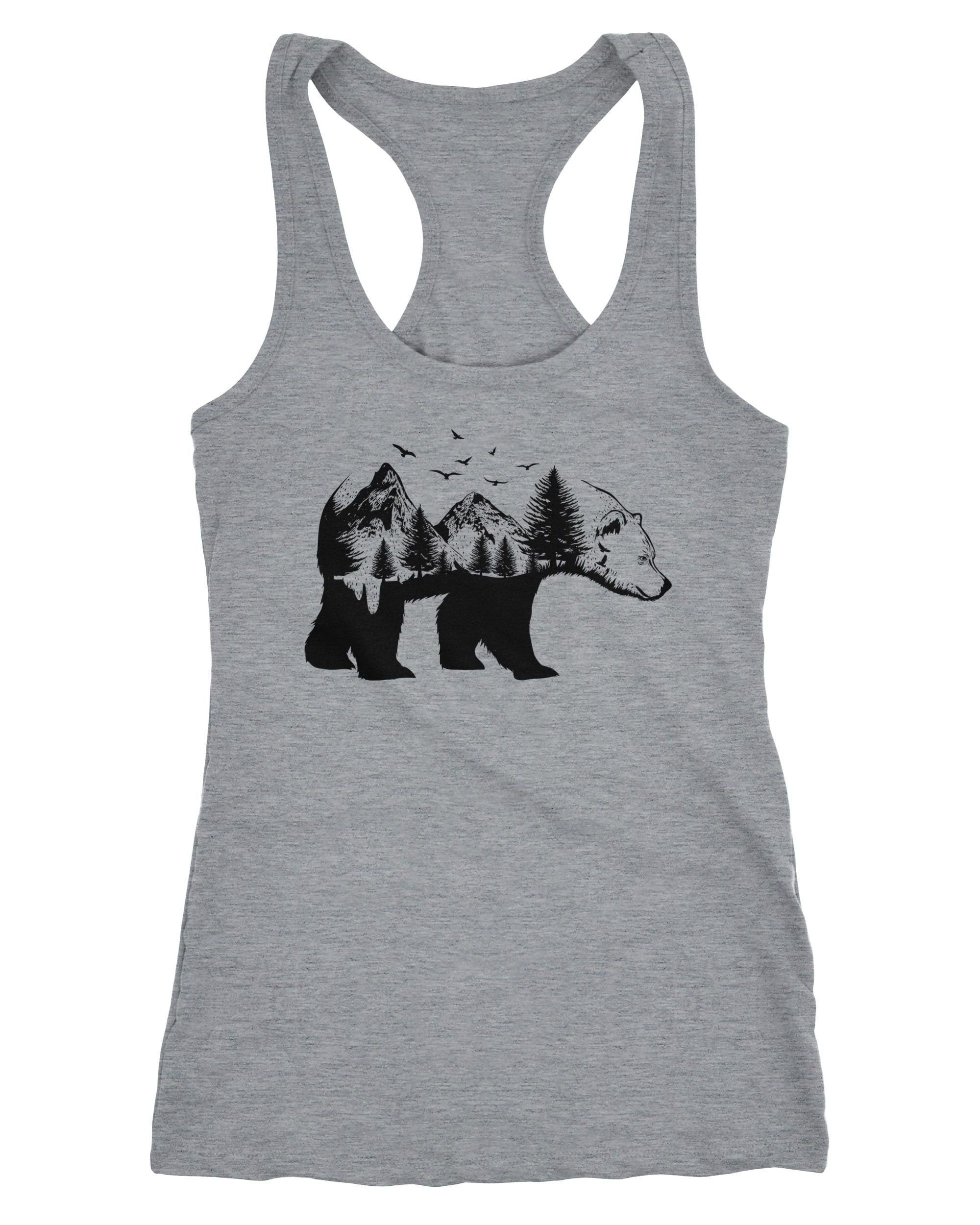 Tanktop Damen Tank-Top Bär Kunst Grafik Printshirt Tiermotiv Adventure