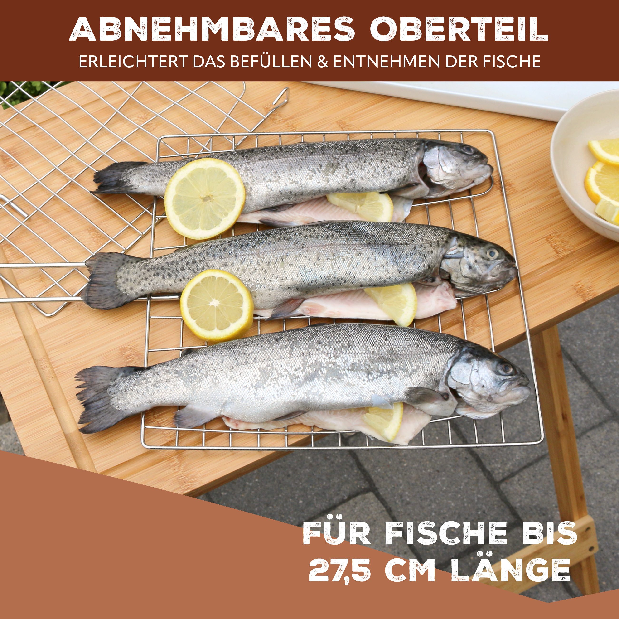 bremermann Grillguthalter Fischgriller 3fach // Edelstahl // ca. 59 x 27,5 cm // Fischbräter – Bild 4 von 5