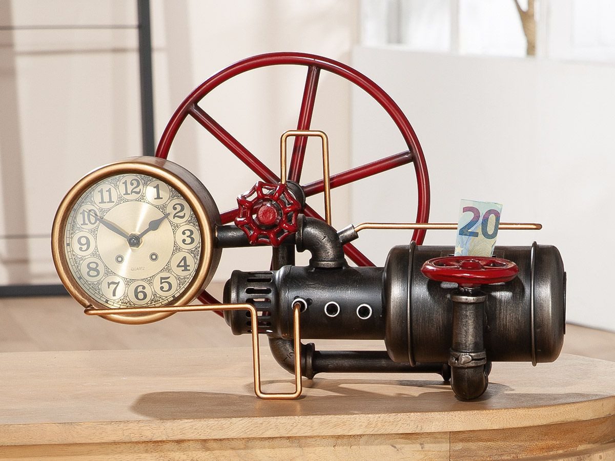 Tischuhr Spardose und Tischuhr 'Kofus' - Industrial Steampunk Loft, (1-tlg)
