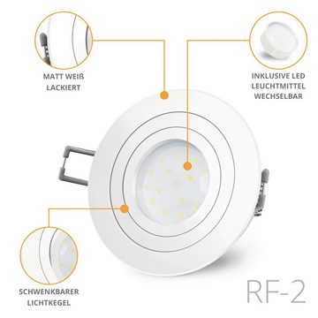 SSC-LUXon LED Einbaustrahler RF-2 runder LED Einbaustrahler dimmbar in weiss, schwenkbar & flach, Neutralweiß