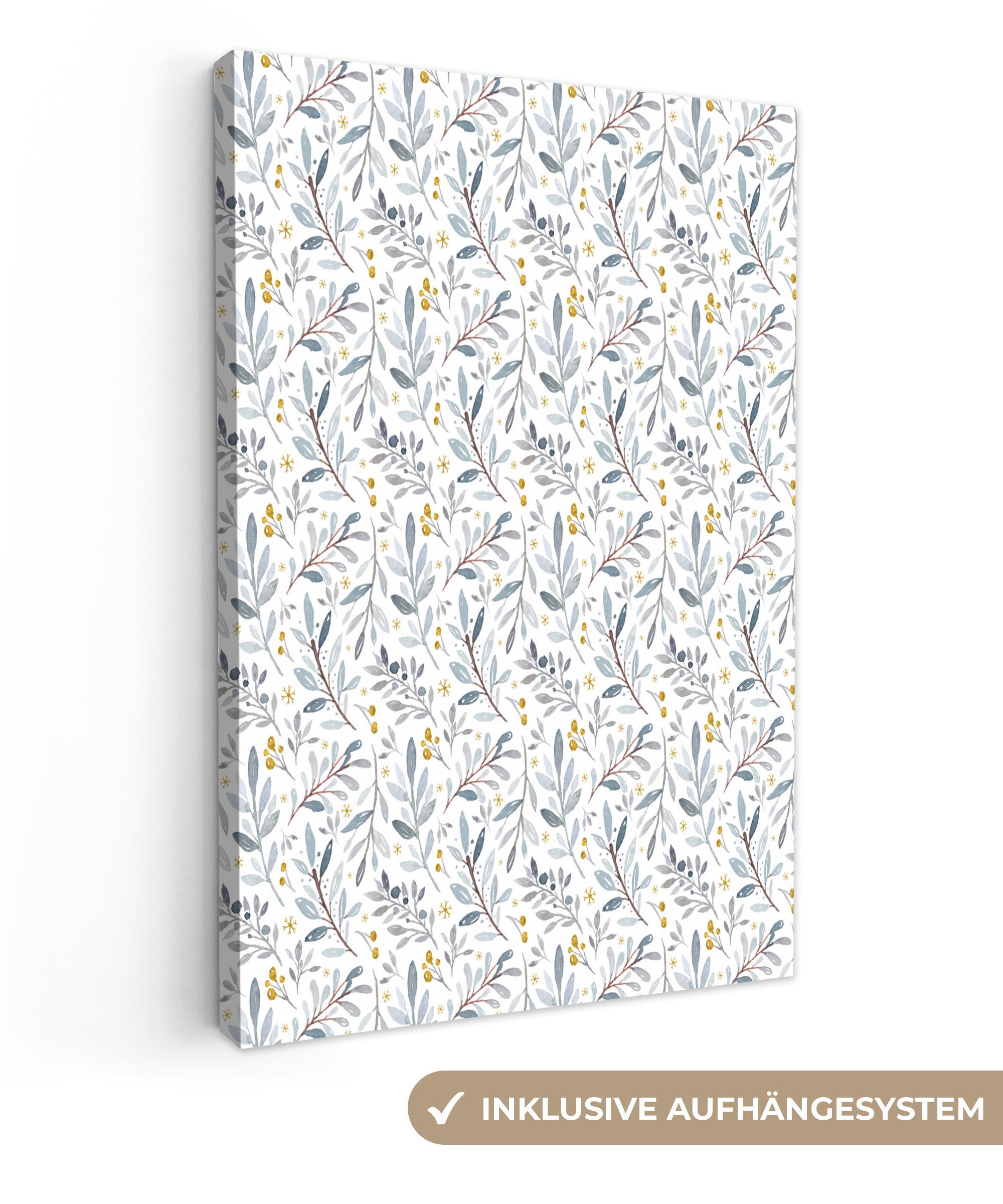 OneMillionCanvasses® Leinwandbild Vintage - Blätter - Weiß, (1 St), Leinwandbild fertig bespannt inkl. Zackenaufhänger, Gemälde, 20x30 cm