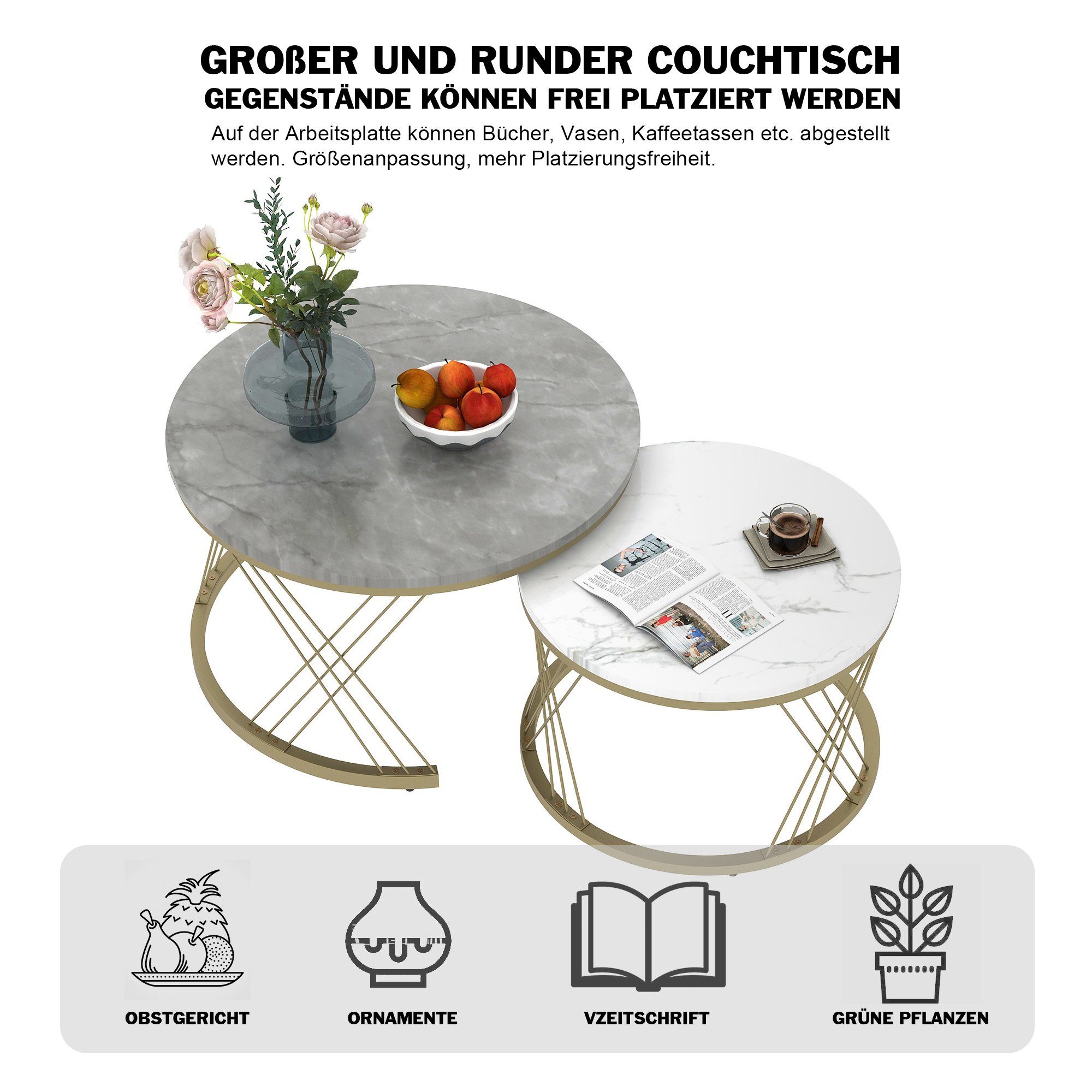 Merax Couchtisch Set rund Satztisch Wohnzimmertisch 1,5 cm Platte, hochglan günstig online kaufen