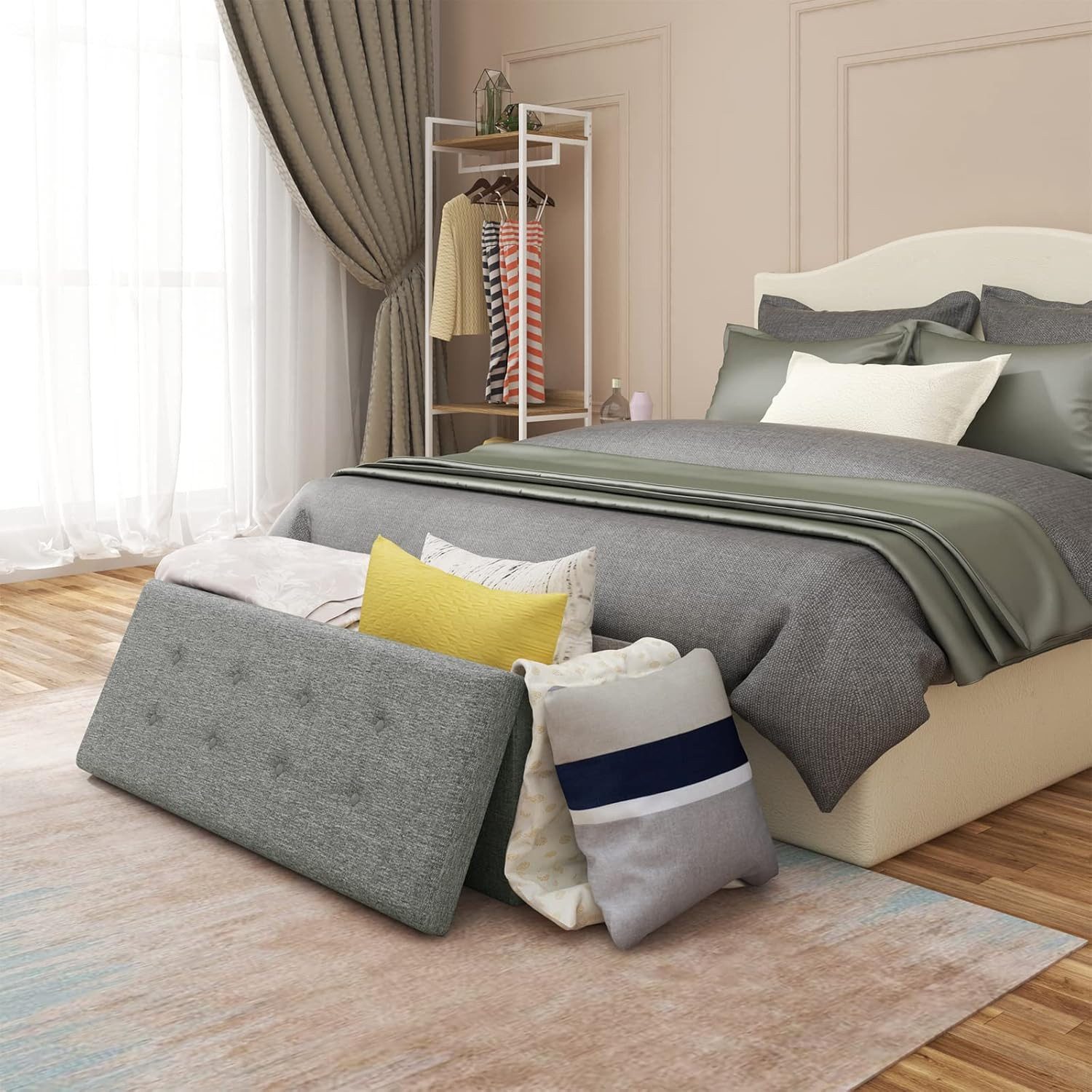 Woltu Sitzhocker (1 St), mit Stauraum 110cm, Bettbank klappbar, aus Leinen günstig online kaufen