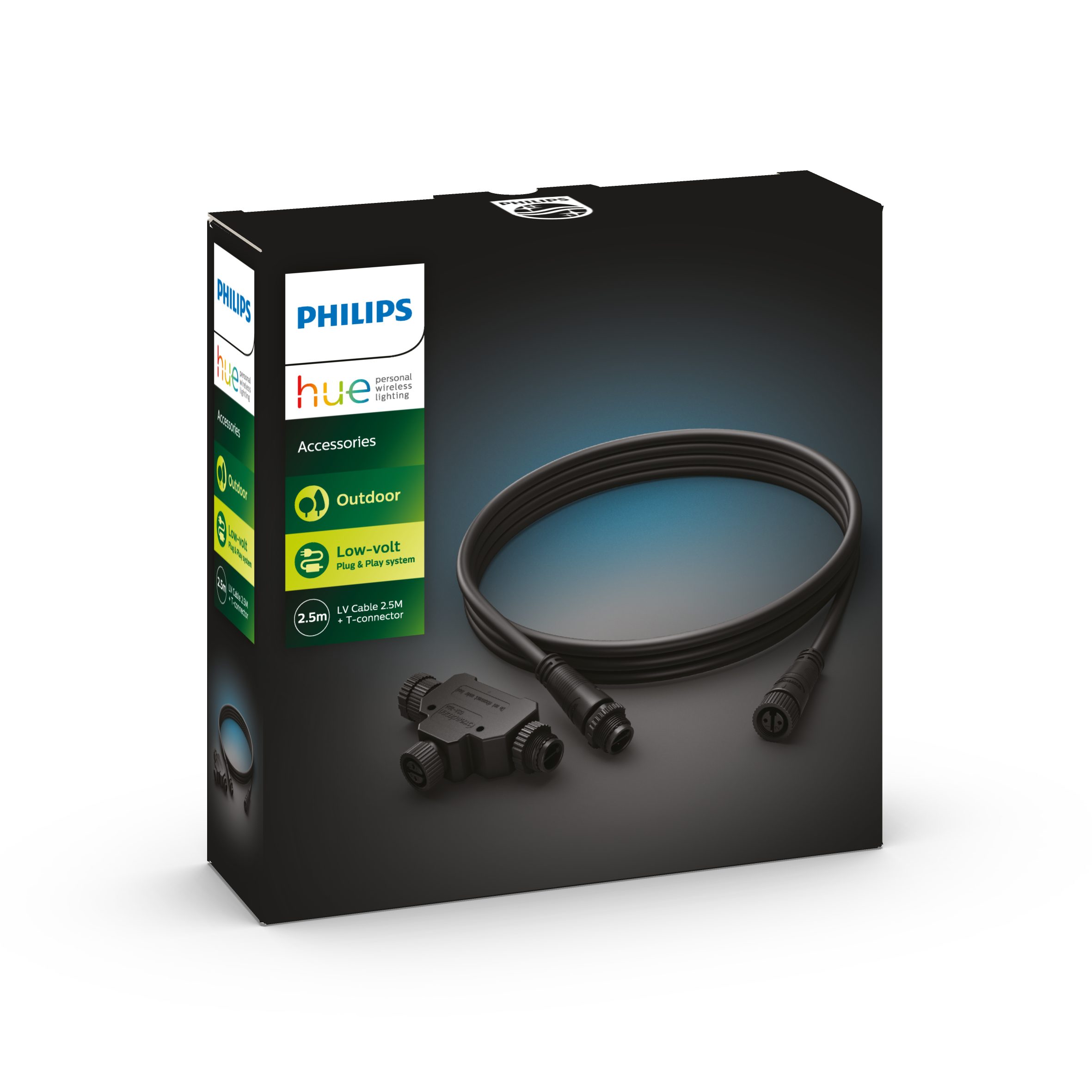 Philips Hue Philips Hue Outdoor Verlängerungskabel 2,5m + T-Stück Niedervolt Verlängerungskabel, Typ F (Schuko), (250 cm), Inklusive T-Stück, Passend für Hue Outdoor Niedervolt