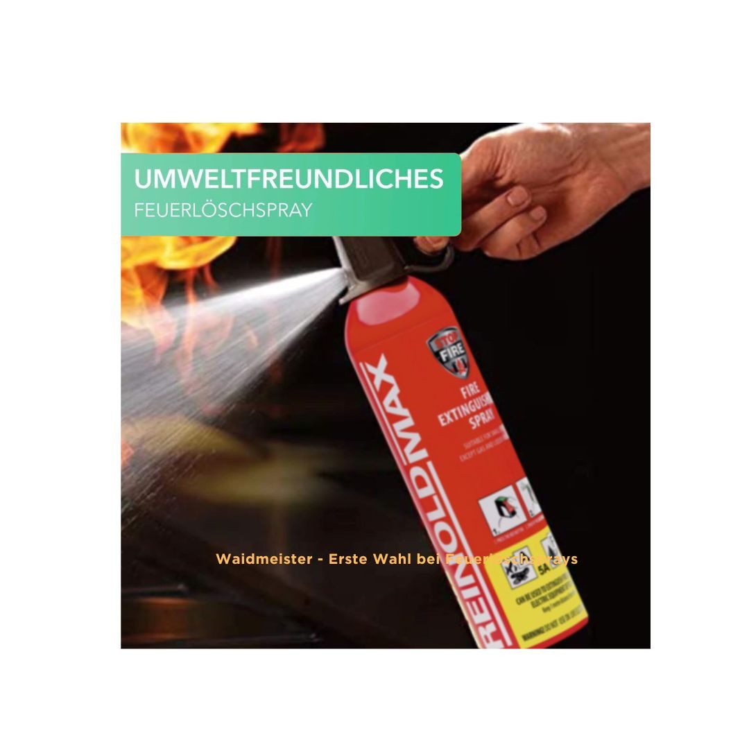 Waidmeister Feuerlöschspray Premium Feuerlöschspray – 750ml – Stopfire – Autofeuerlöscher, (1-St) Feuerlöschspray Fettbrandlöscher Brandklasse A F Löscher